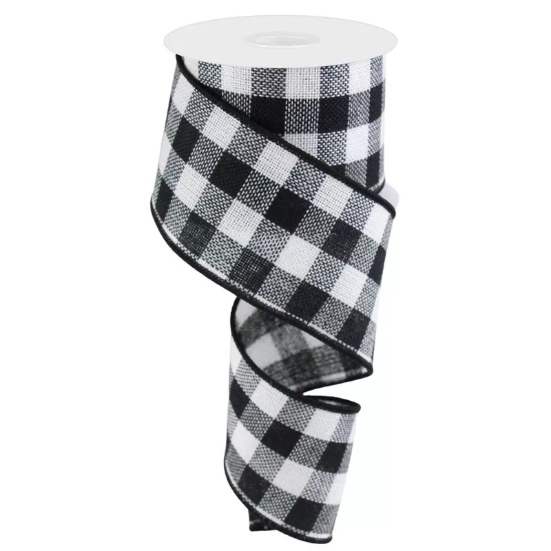 10 Yards of Black and White Woven Flannel Buffalo Check Ribbon