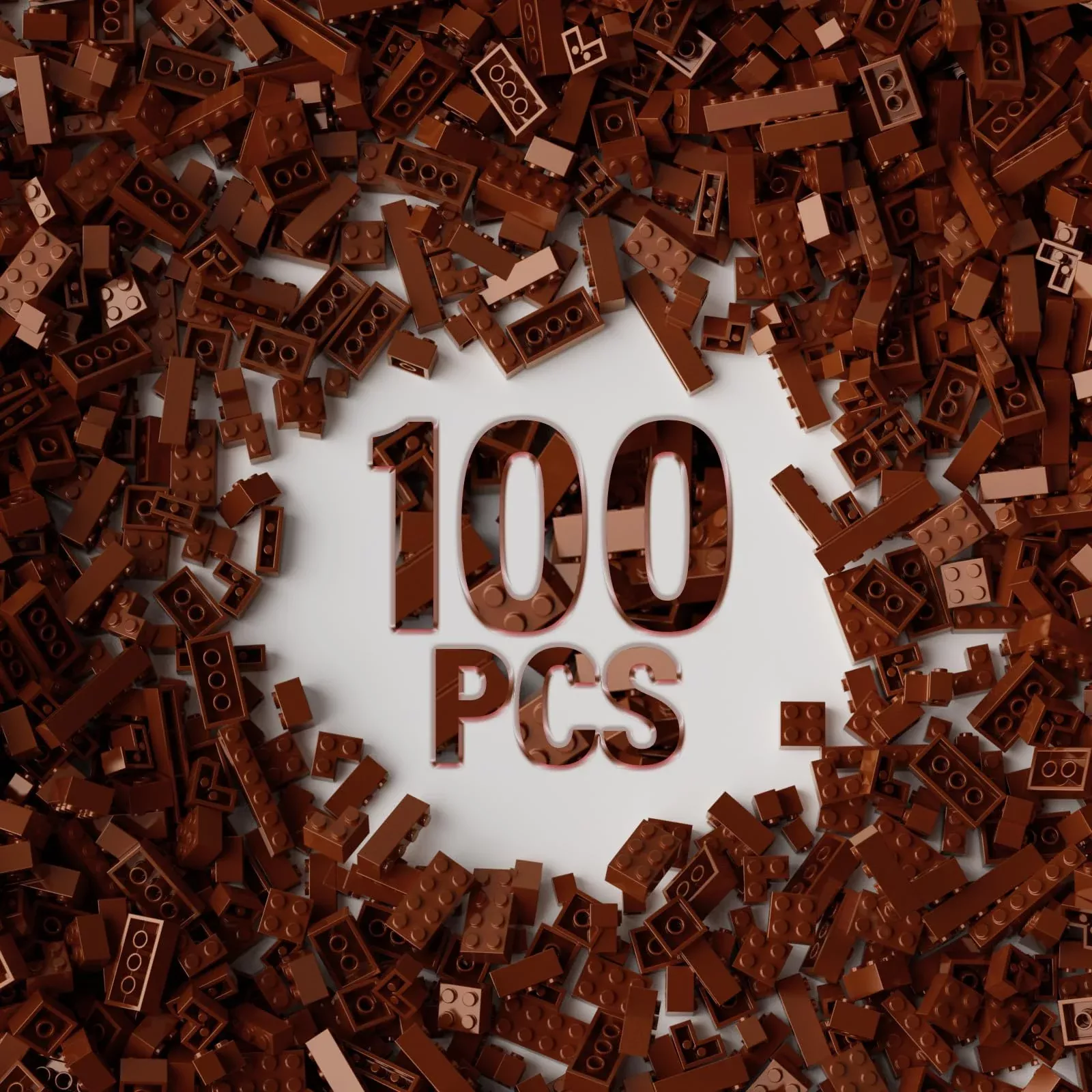 100 Piece Brown Bricks Bulk, 12 Size Brown Classic Building Blocks Bri
