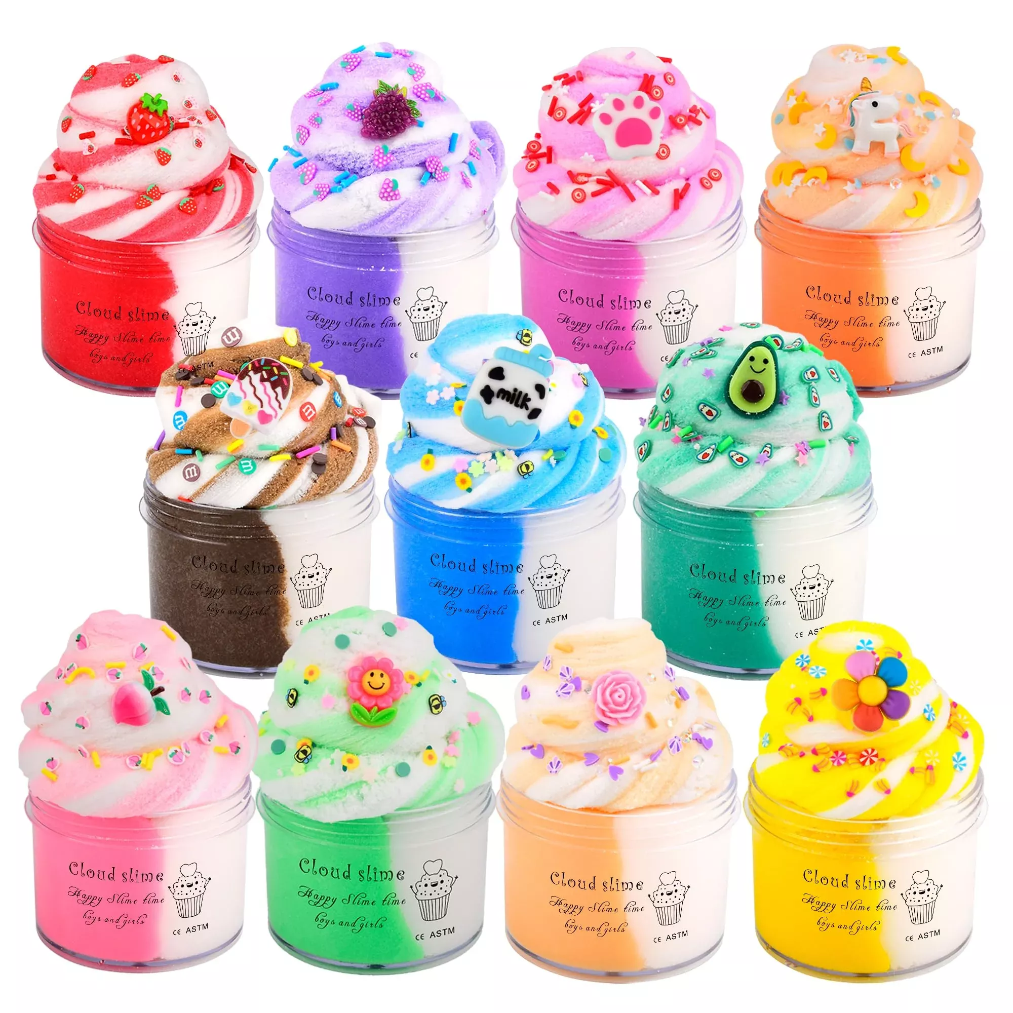 11 Pack Mini Cloud Slime Kit, Slime With Avocado, Rose, Claw And Unico