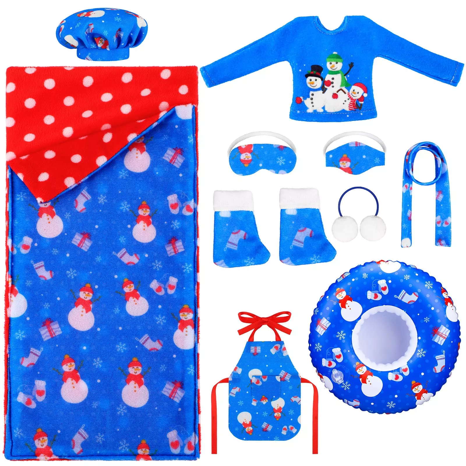 11 Pcs Christmas Elf Accessories Include Blue Elf Doll Sleeping Bag Ap