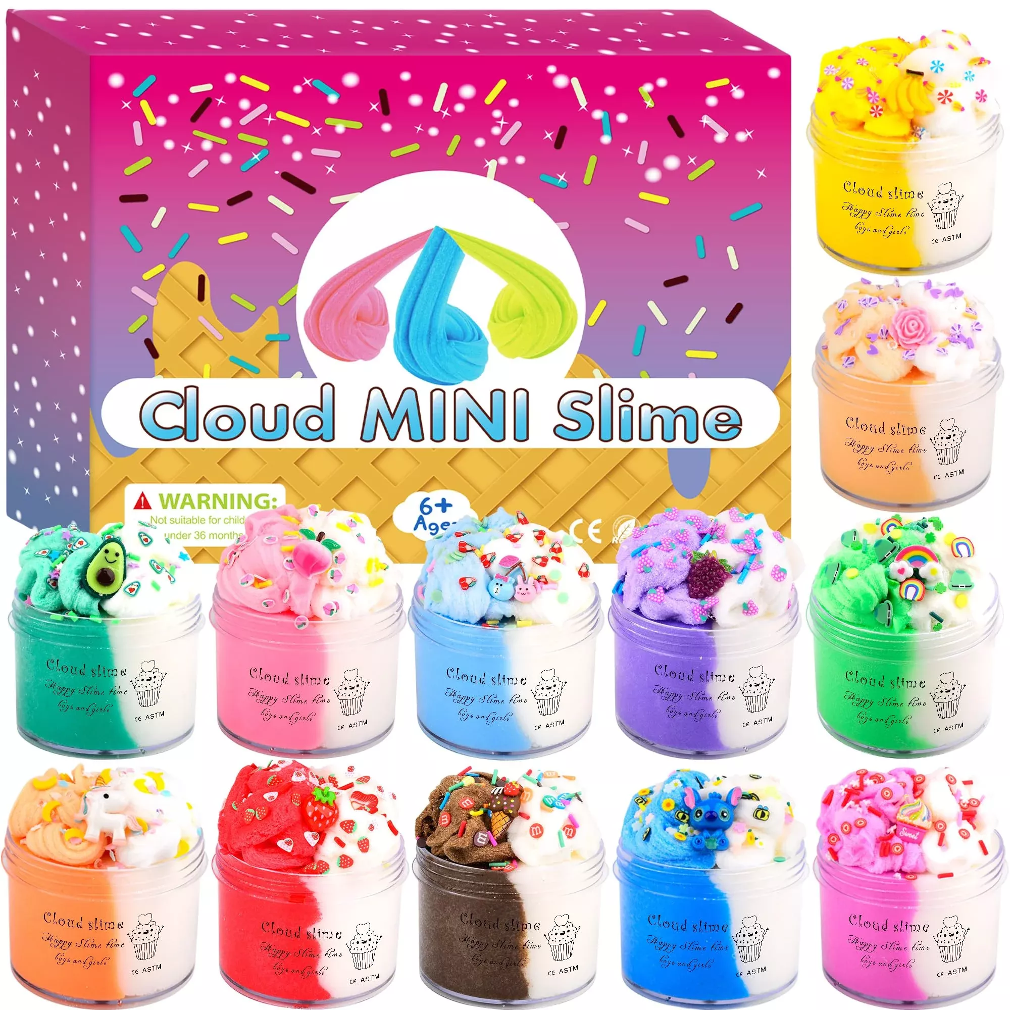 12 Pack Cloud Slime Kit Two-Toned Fidget Toy, Educational Slime Toys,
