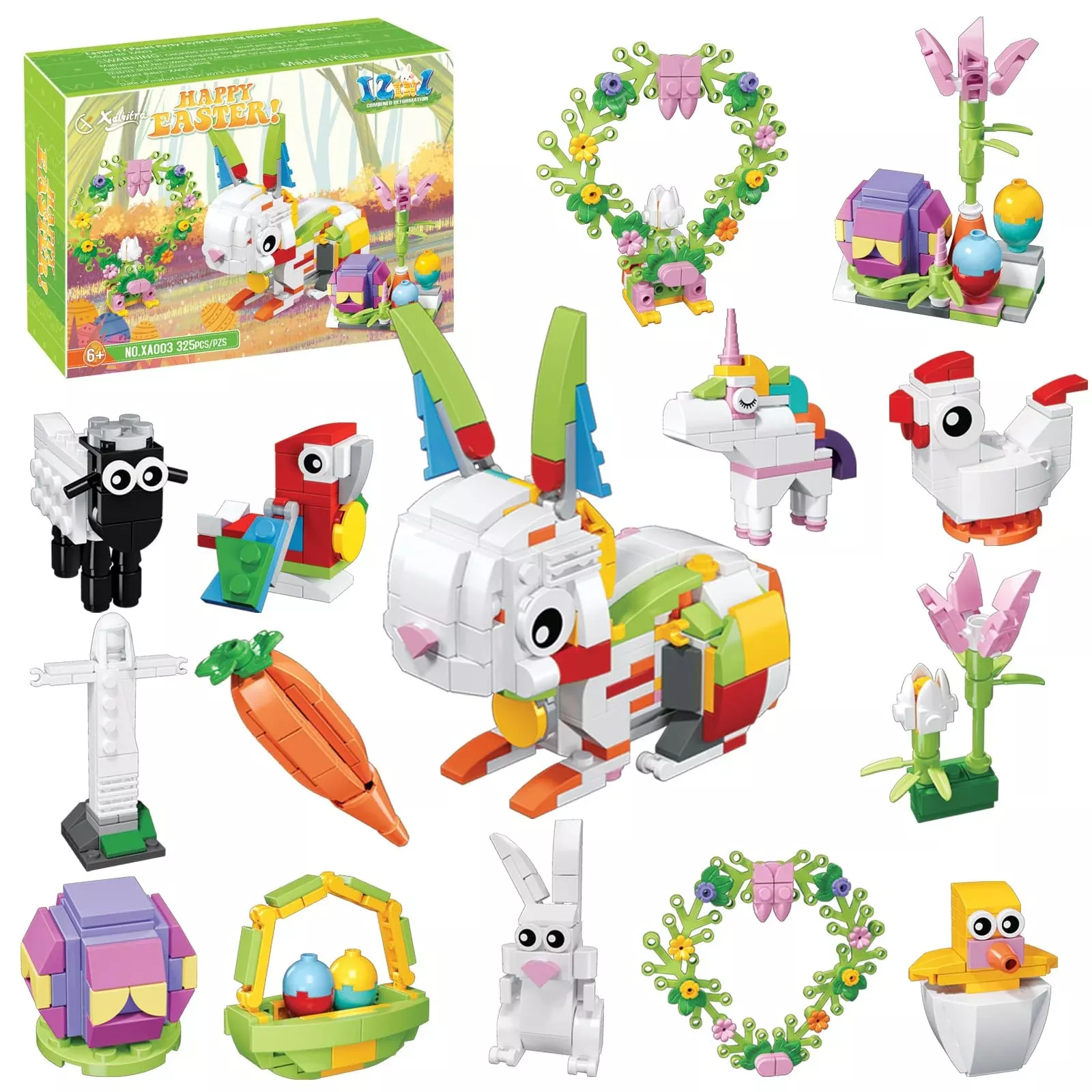 12Pcs Easter Egg Fillers Building Kits, Easter Rabbit 12 In 1 Building