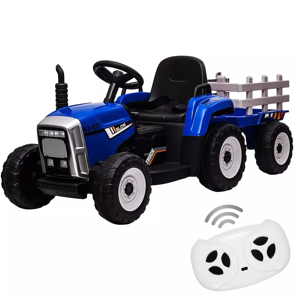 12V Kids Ride On Tractor With Trailer & Remote Control, Toddler Batter