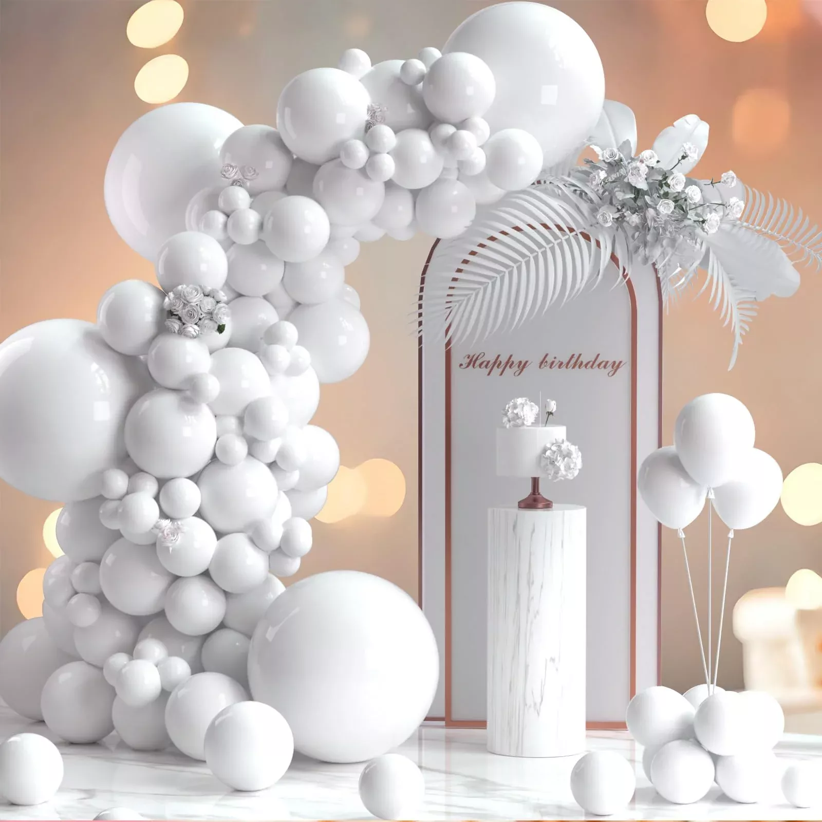 130Pcs White Balloons Garlands Kit, 18'' 12'' 10'' 5'' Different Sizes