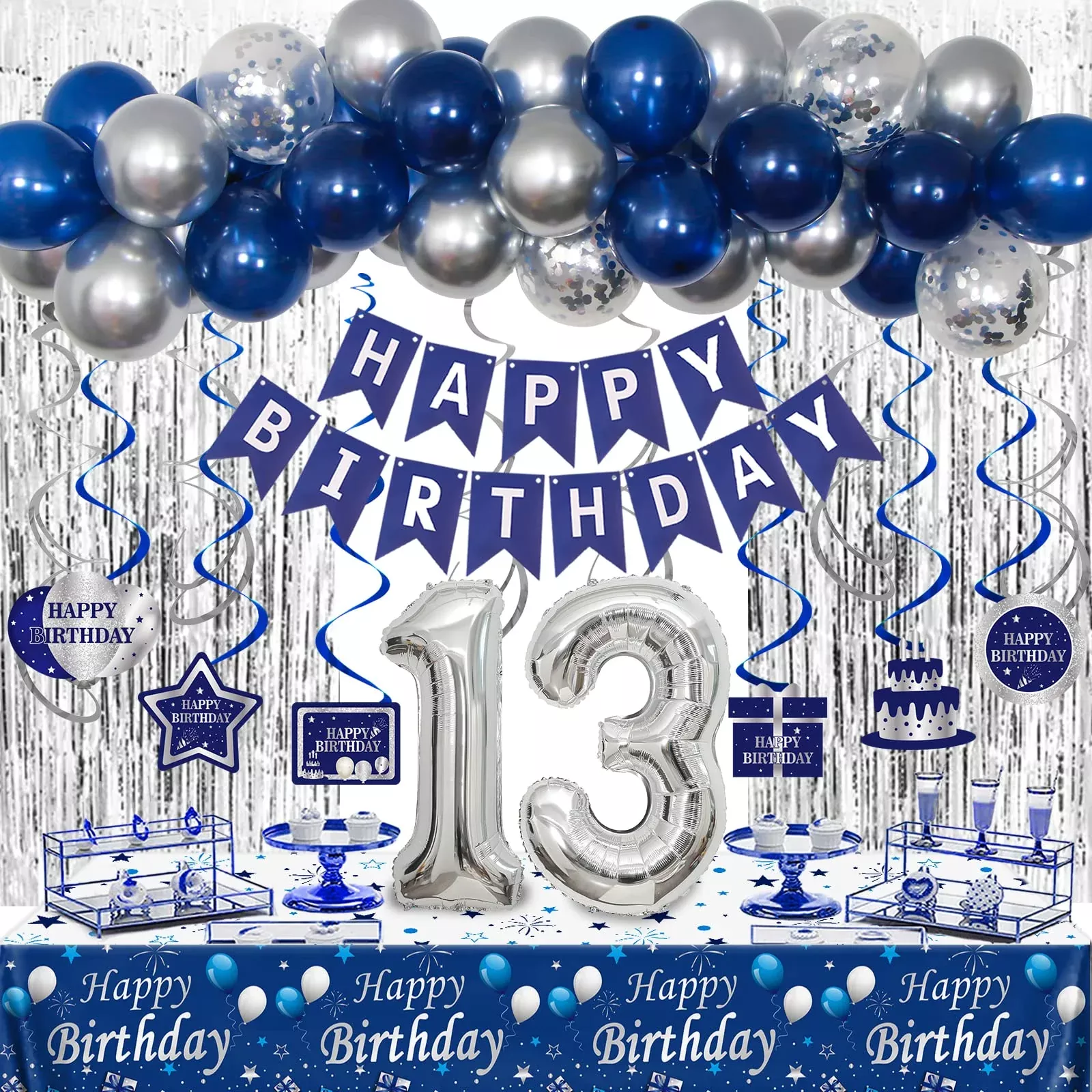 13Th Birthday Decorations For Boys And Girls Blue Silver, Happy 13Th B