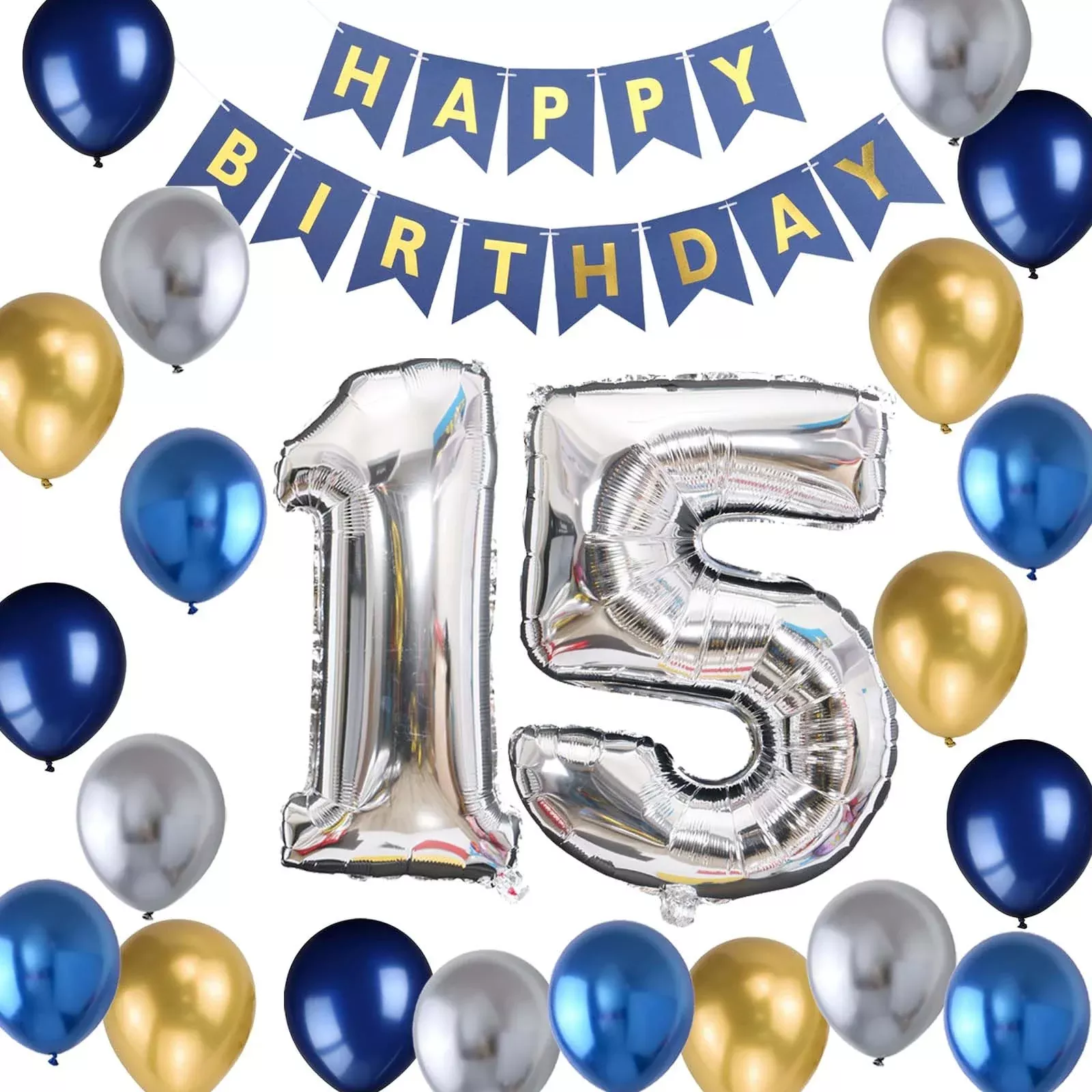 15Th Birthday Party Decoration For Boys, Happy Birthday Banner Blue Nu