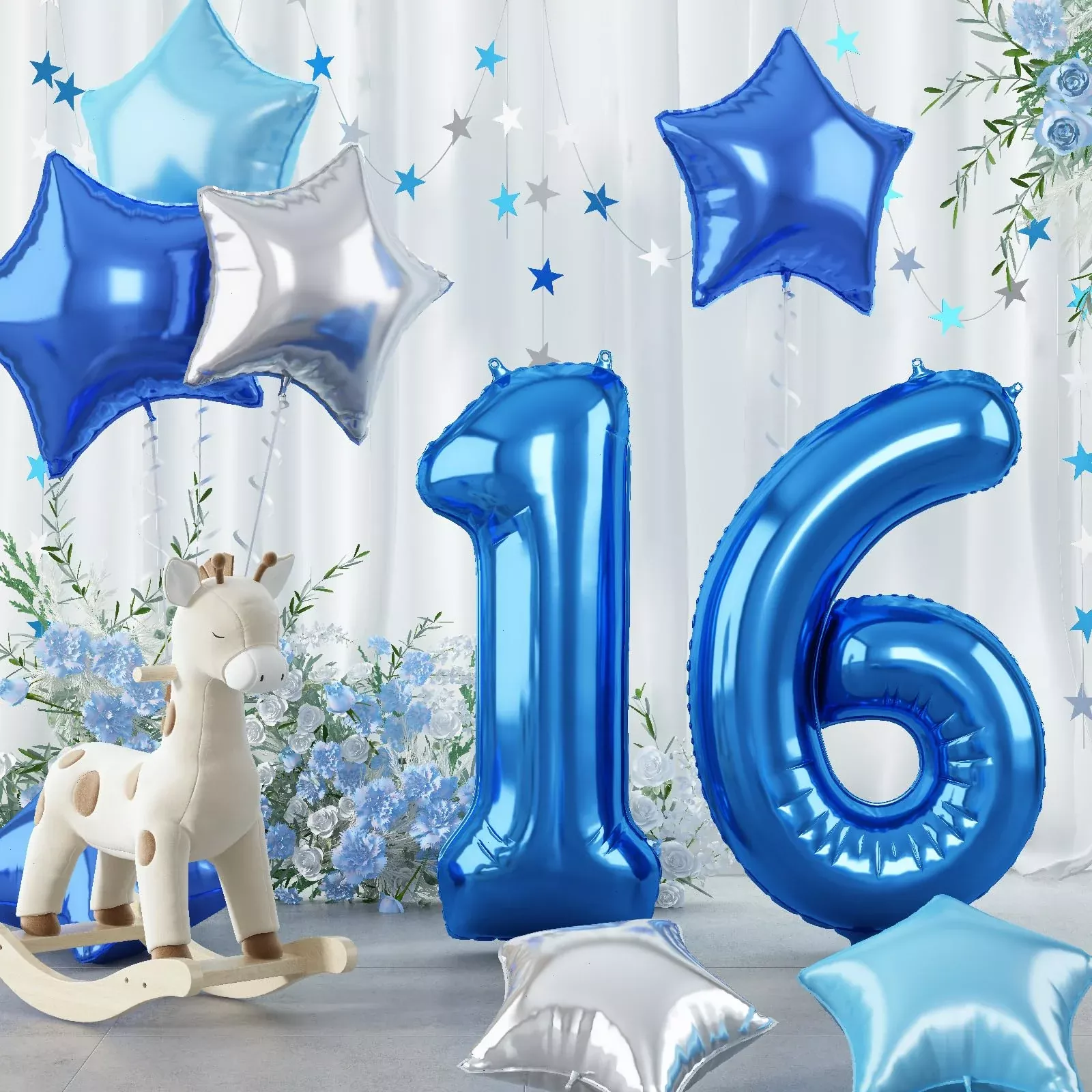 16Th Birthday Balloon For Boys, 40 Inch Royal Dark Navy Blue Number 16