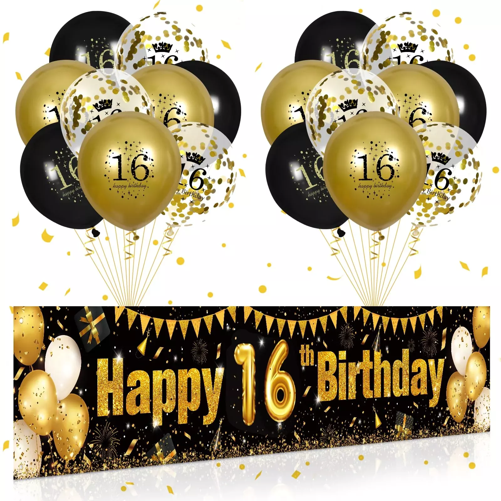 16Th Birthday Decorations For Boys Girls Black And Gold Happy Birthday