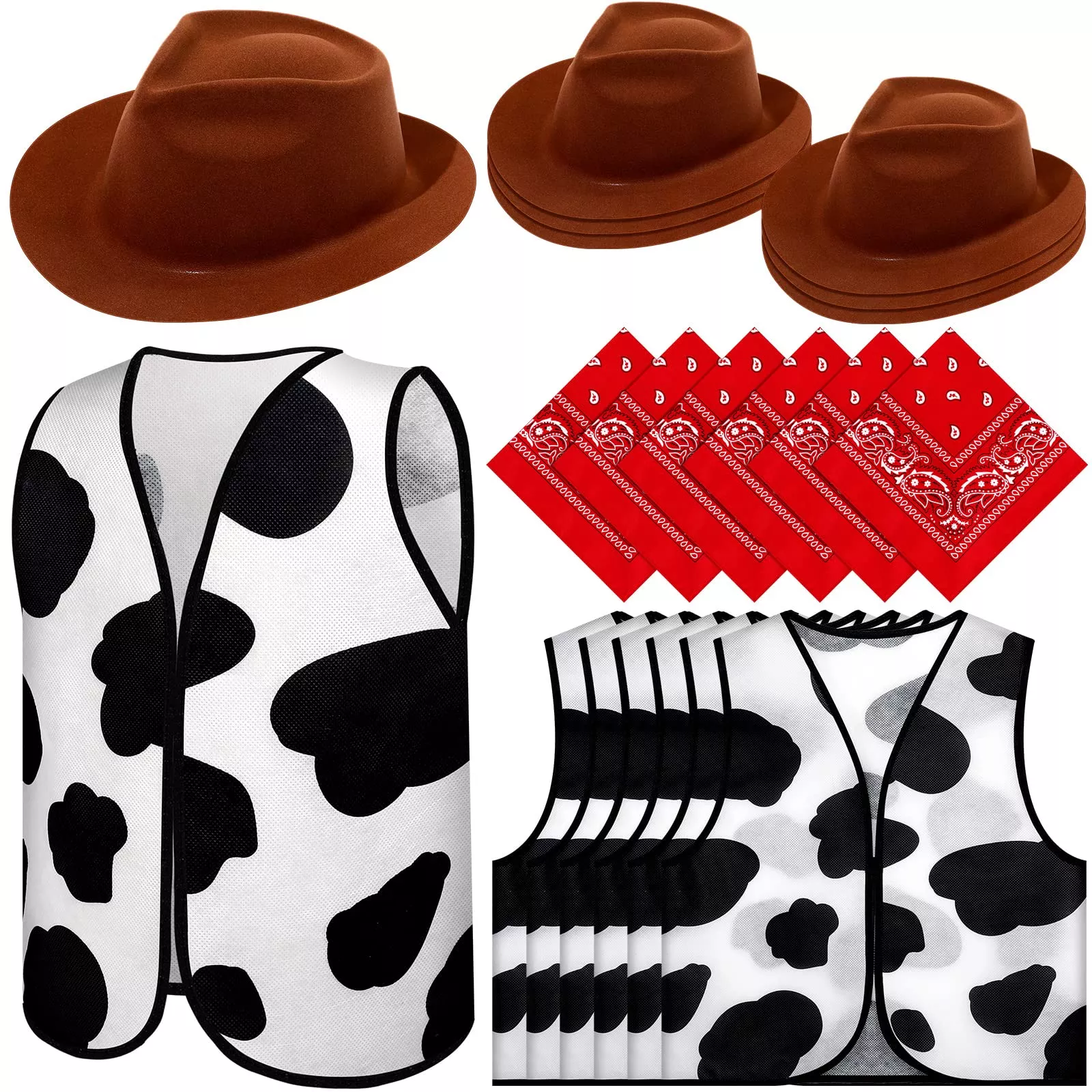 18 Pcs Kids Western Costume Set Include 6 Western Cowboy Felt Hat With