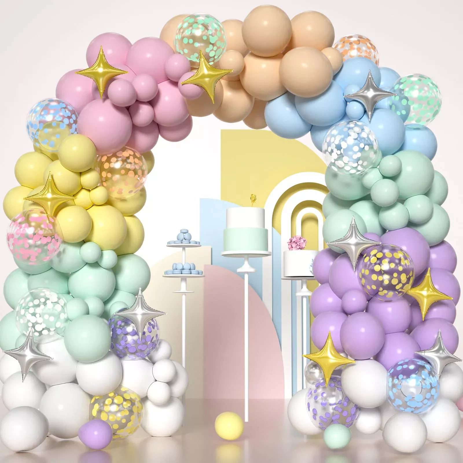 199Pcs Pastel Rainbow Balloon Arch Pastel Balloon Garland Kit Macaron