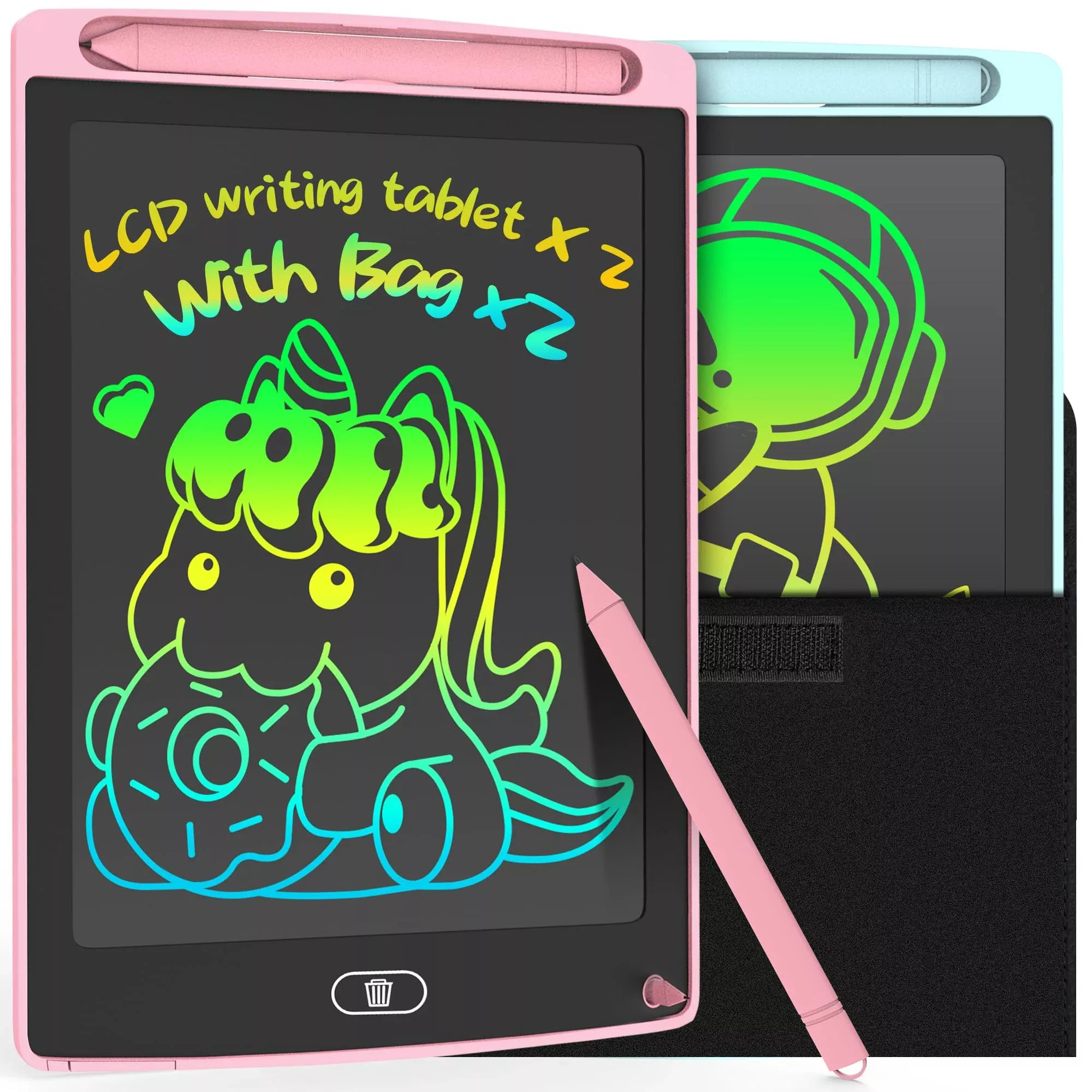 2 Pack Lcd Writing Tablet For Kids Doodle Board With 2 Bag, Electronic