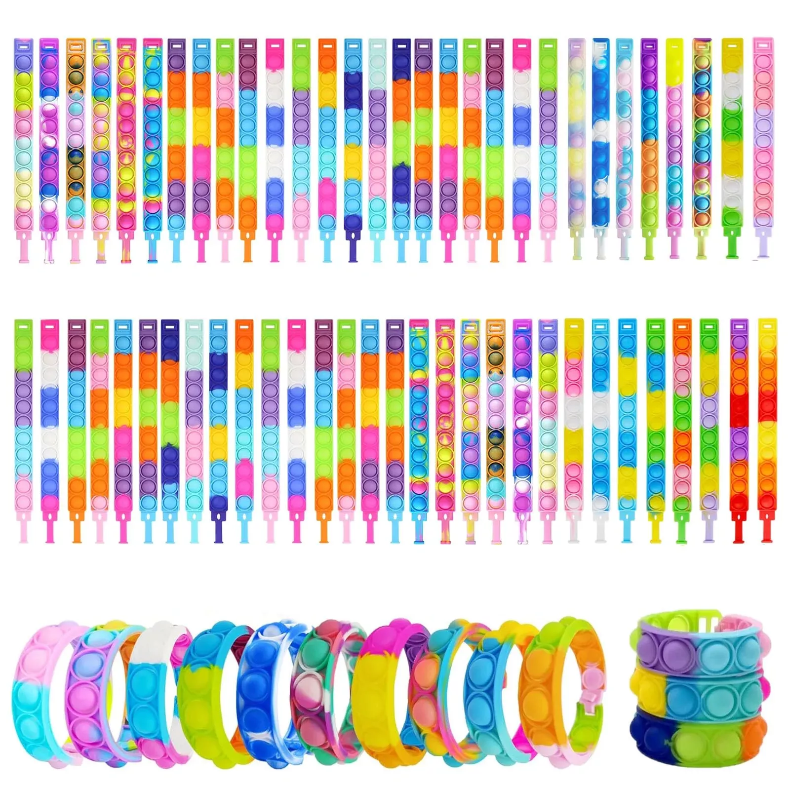 200Pcs Pop Random Bracelet,Pop Bubble Fidget Sensory Toys, Pop Toy Bul