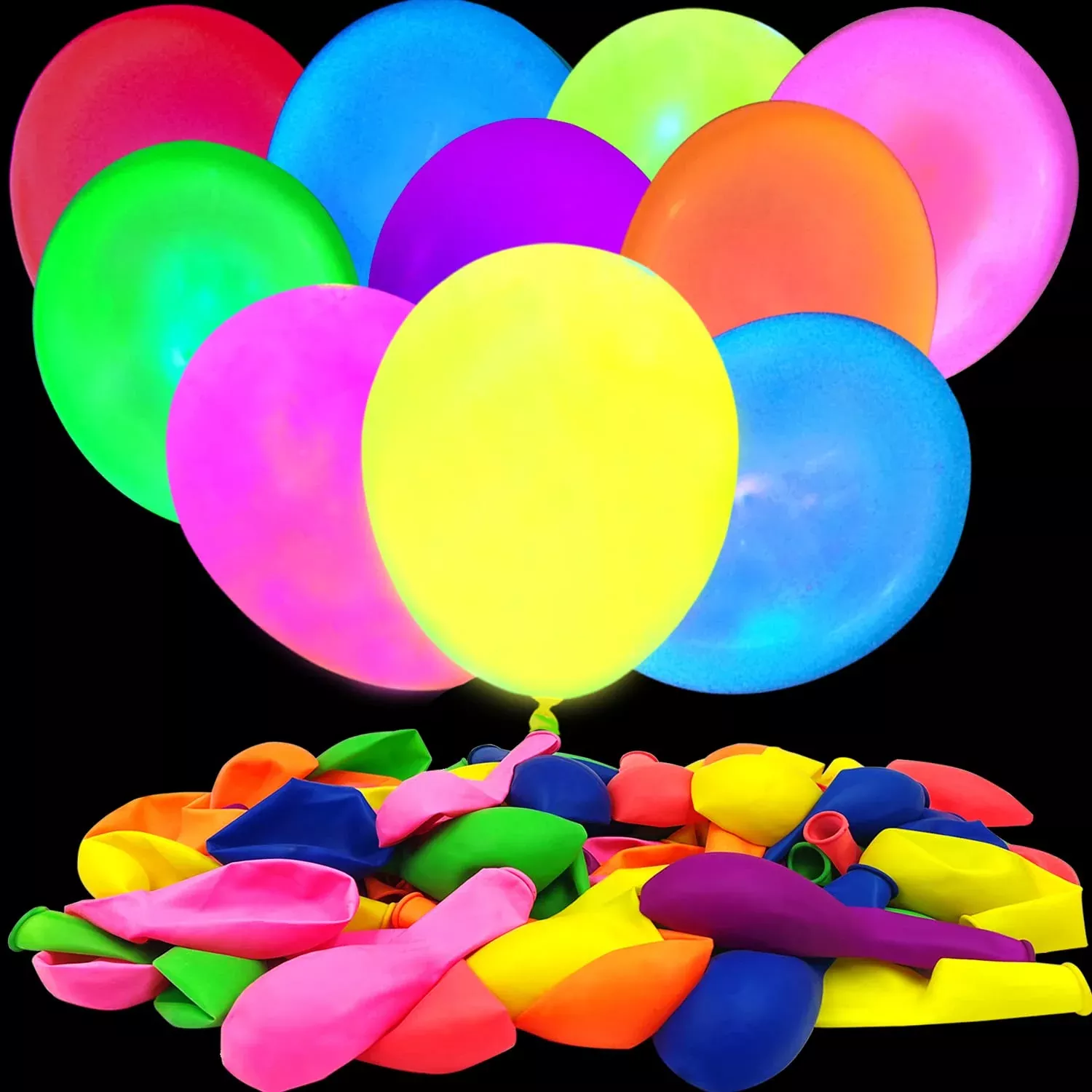 210 Pieces Colored Neon Balloons For Black Light Glow In The Dark Ball