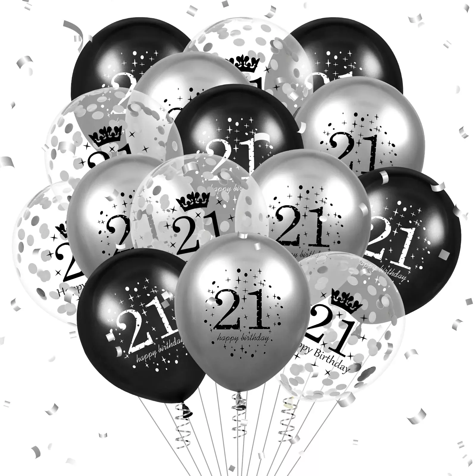 21St Birthday Balloons Decorations 15Pcs Black Silver Happy 21St Birth