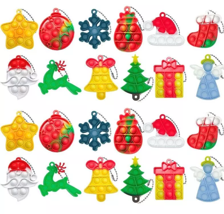 24 Pcs Christmas Mini Pop Keychain Fidget Toy, Mini Push Pop Bubble Fi
