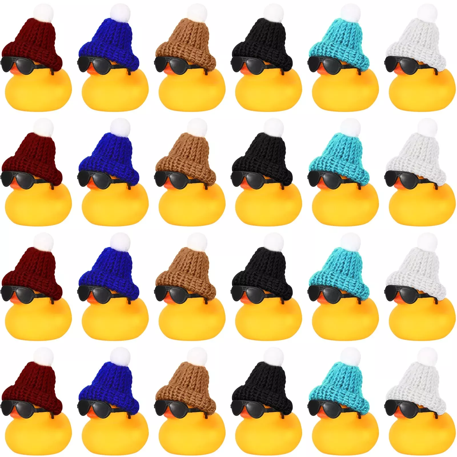 24 Pcs Mini Rubber Ducks In Bulk With 24 Sunglasses And 24 Hats, Yello