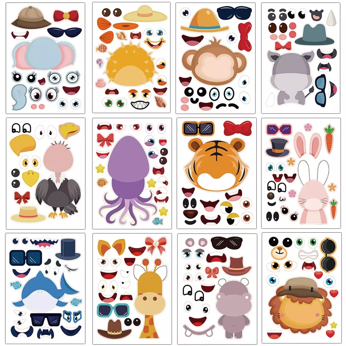 24 Sheets Make Your Own Animals Stickers Make A Face Stickers For Kids