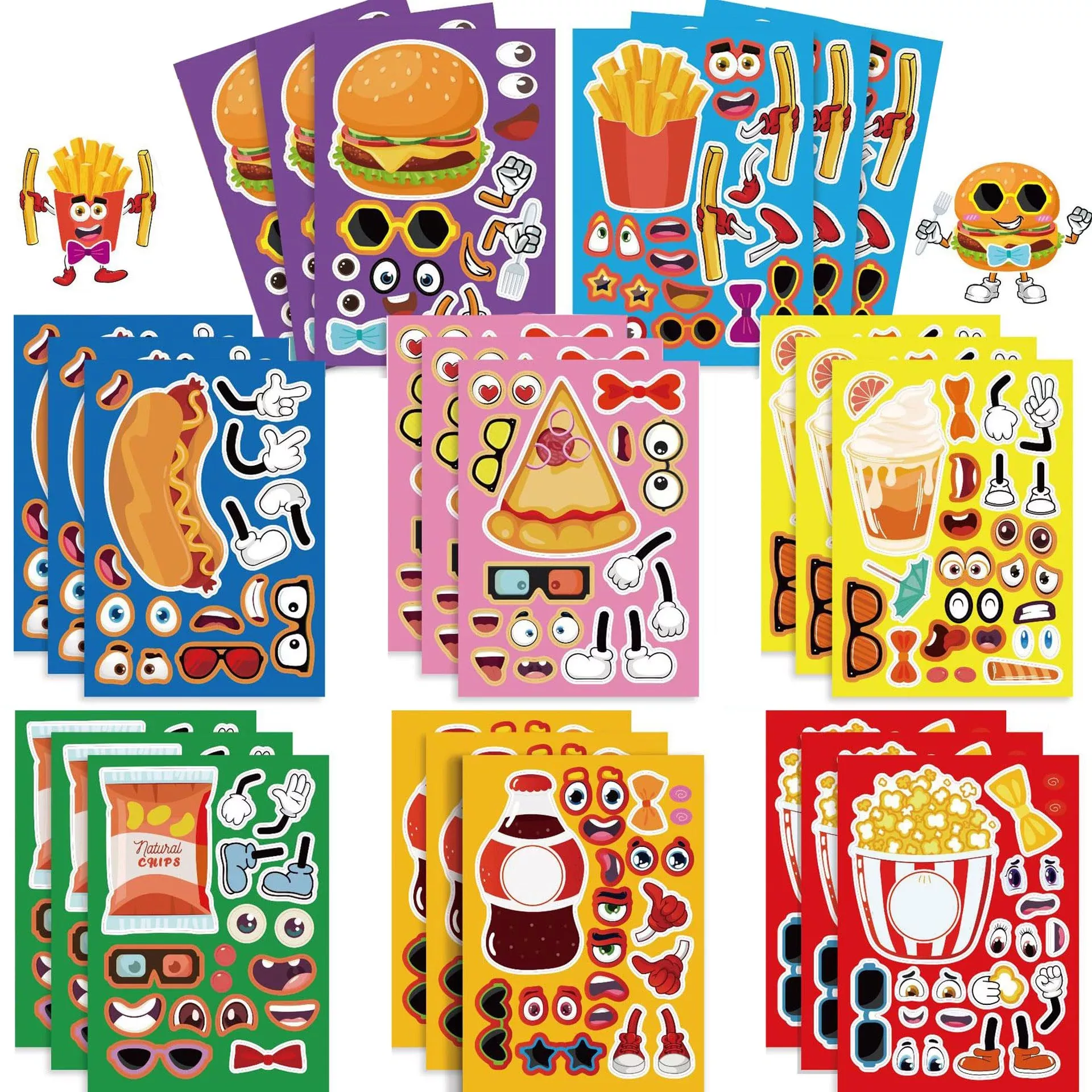 24 Sheets Make Your Own Fast Food Stickers Make A Face Stickers For Ki
