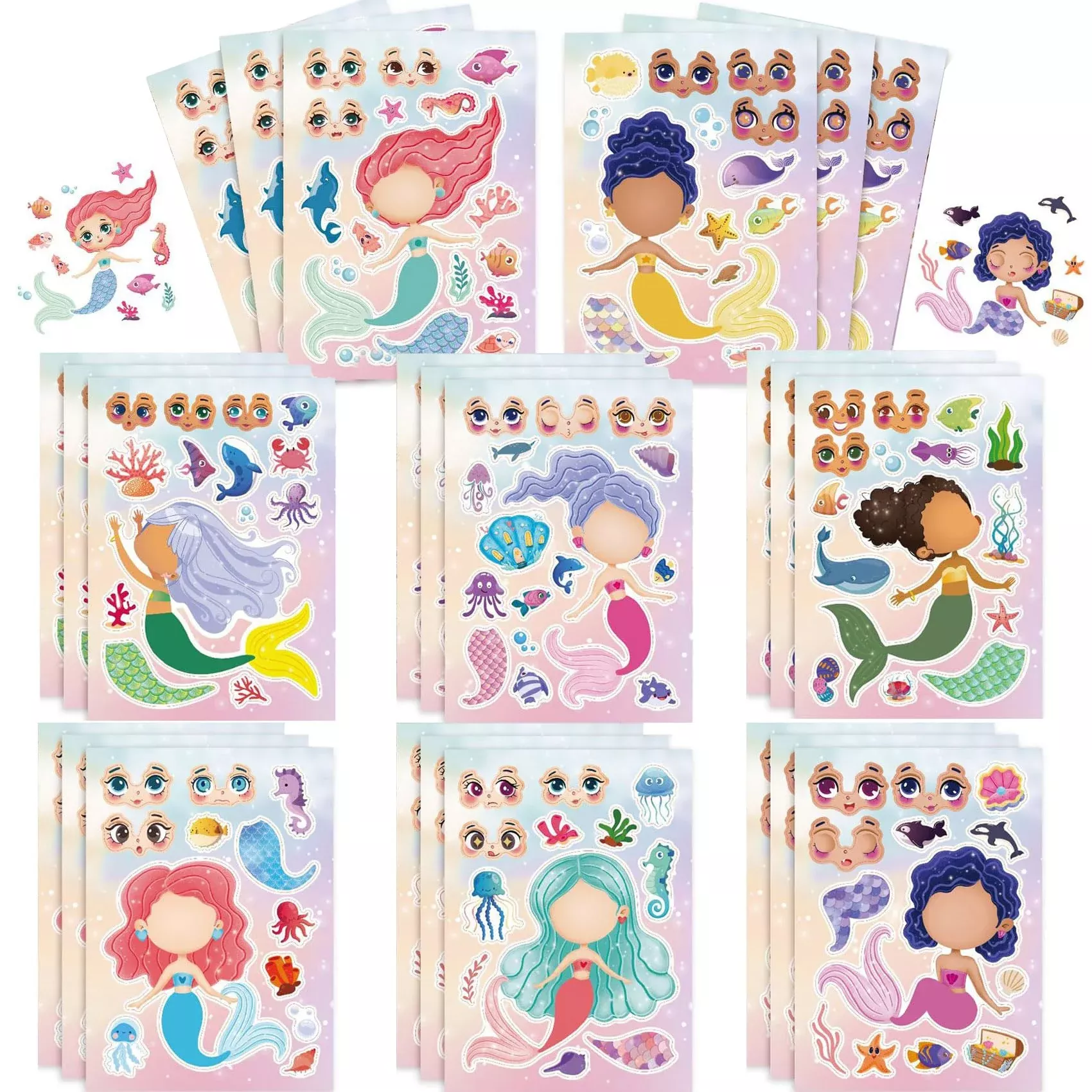 24 Sheets Make Your Own Mermaid Princess Stickers Make A Face Stickers
