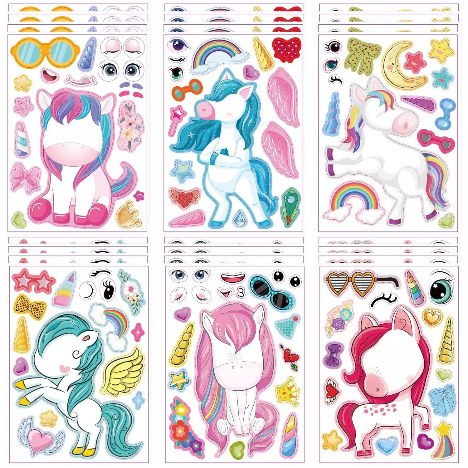 24 Sheets Make Your Own Unicorn Stickers Make A Face Stickers For Kids