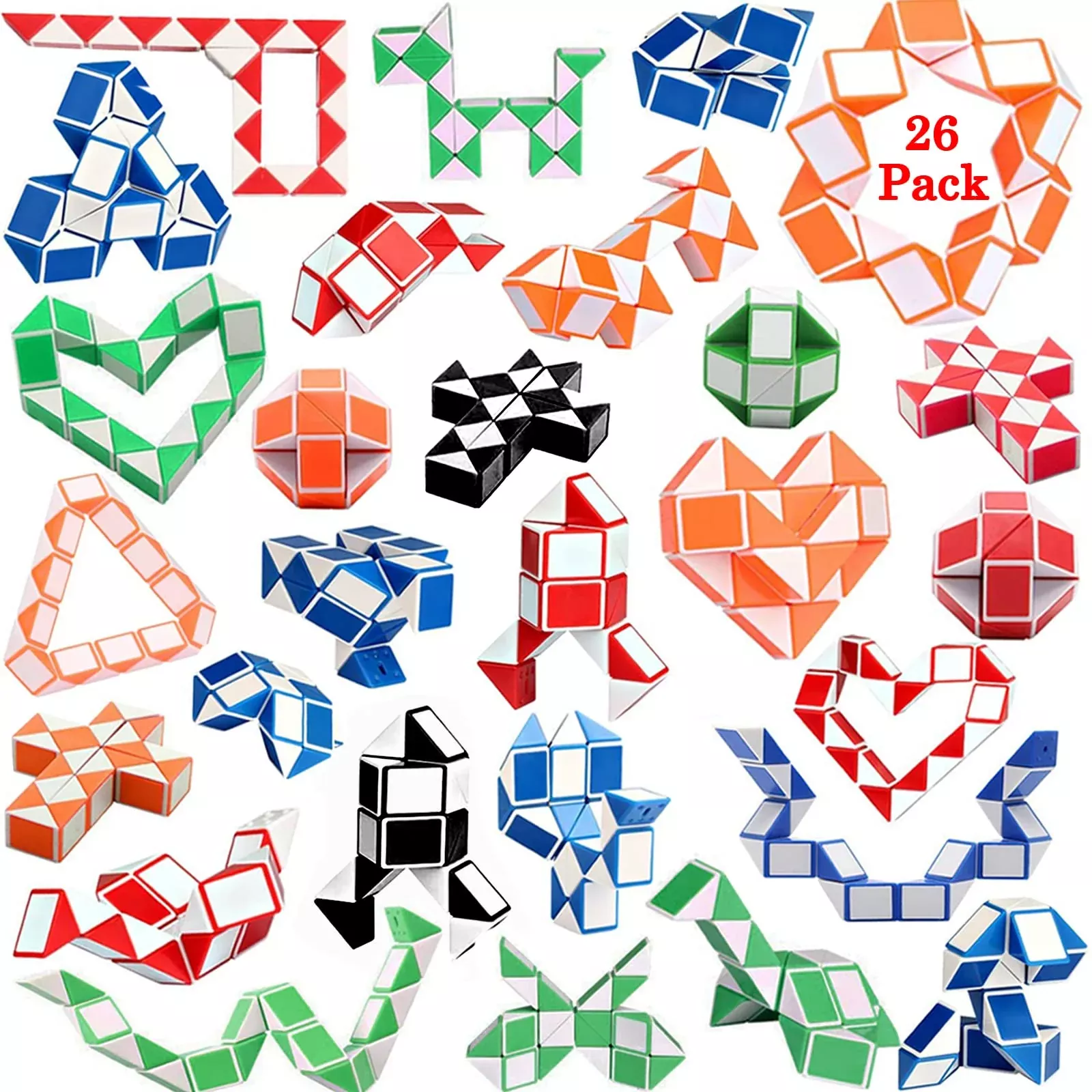 26 Pack 24 Blocks Fidget Snake Cube Mini Twist Puzzle Snake Cube Valen
