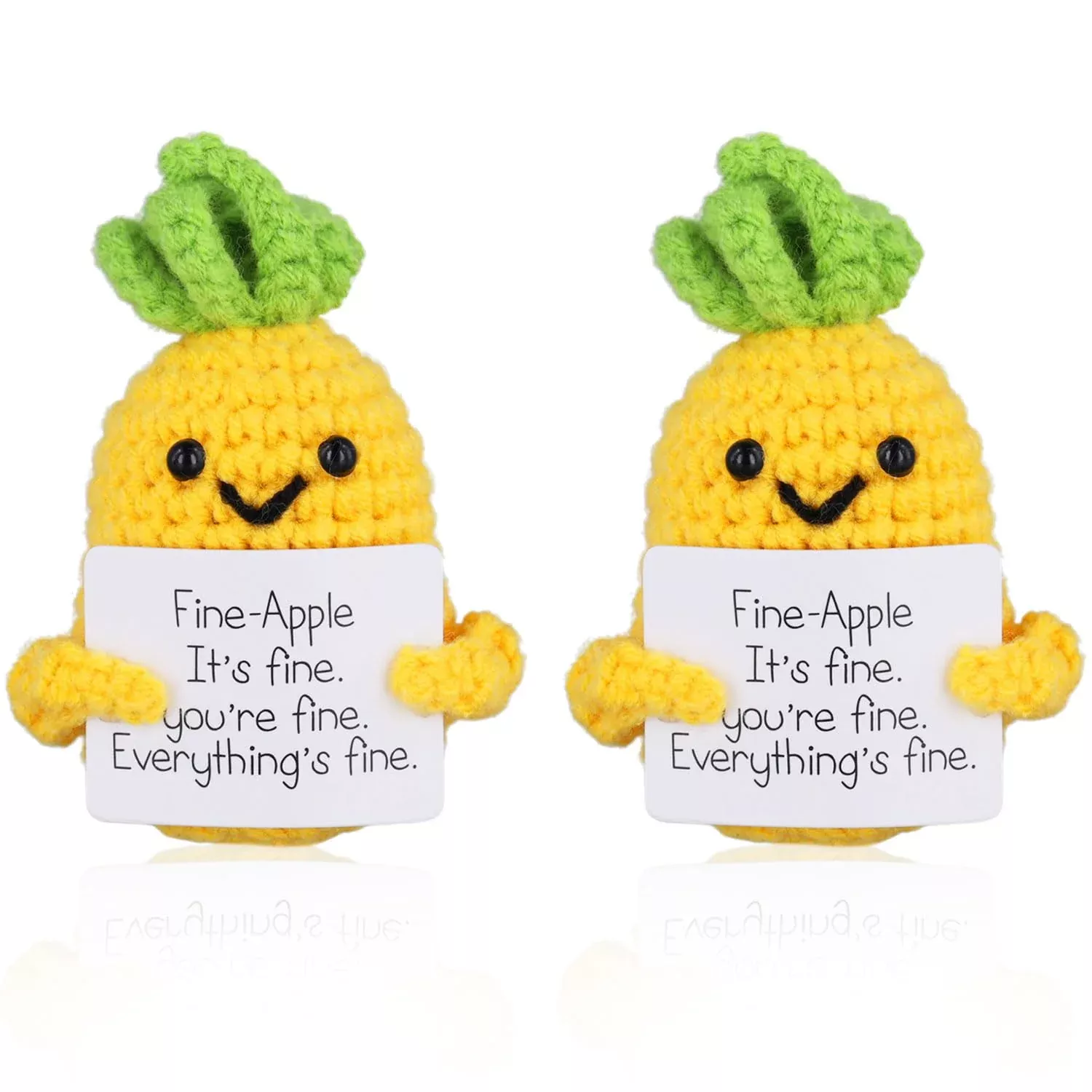 2Pcs Funny Positive Pineapple, 2.76 Inch Knitted Crochet Pineapple Dol