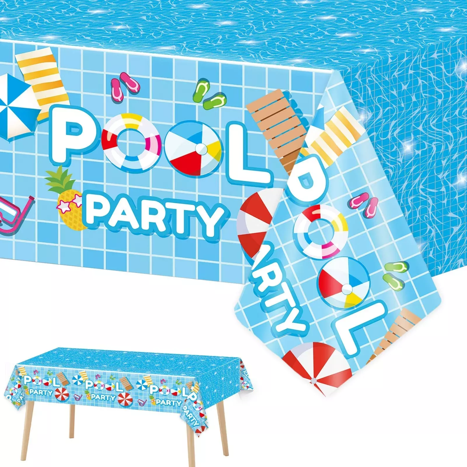 3 Pieces Pool Party Tablecloths For Summer Beach Decorations Plastic D