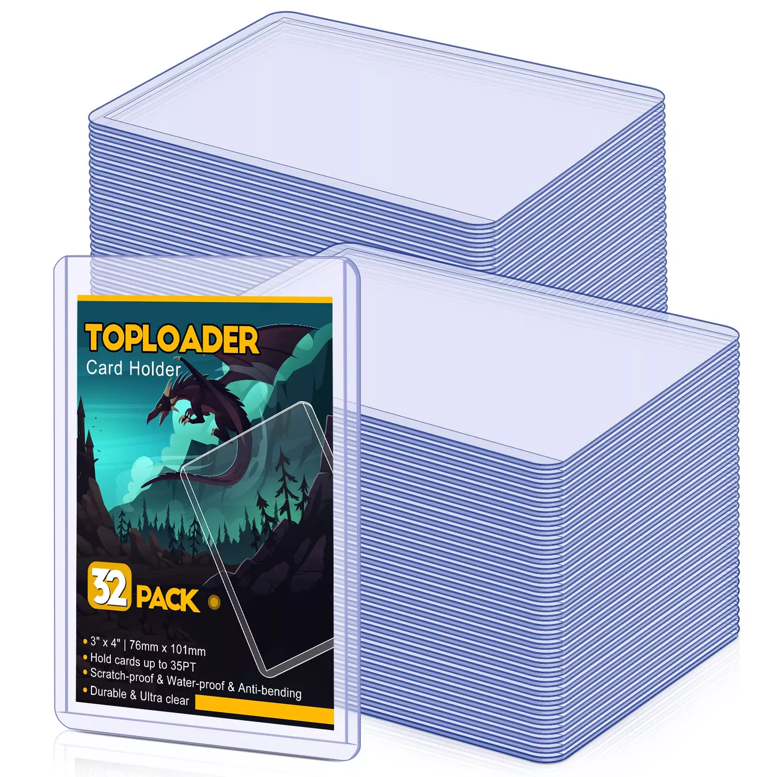 32 Count Topload Card Holder, Sooez 35Pt Topload Card Protector, 3' X
