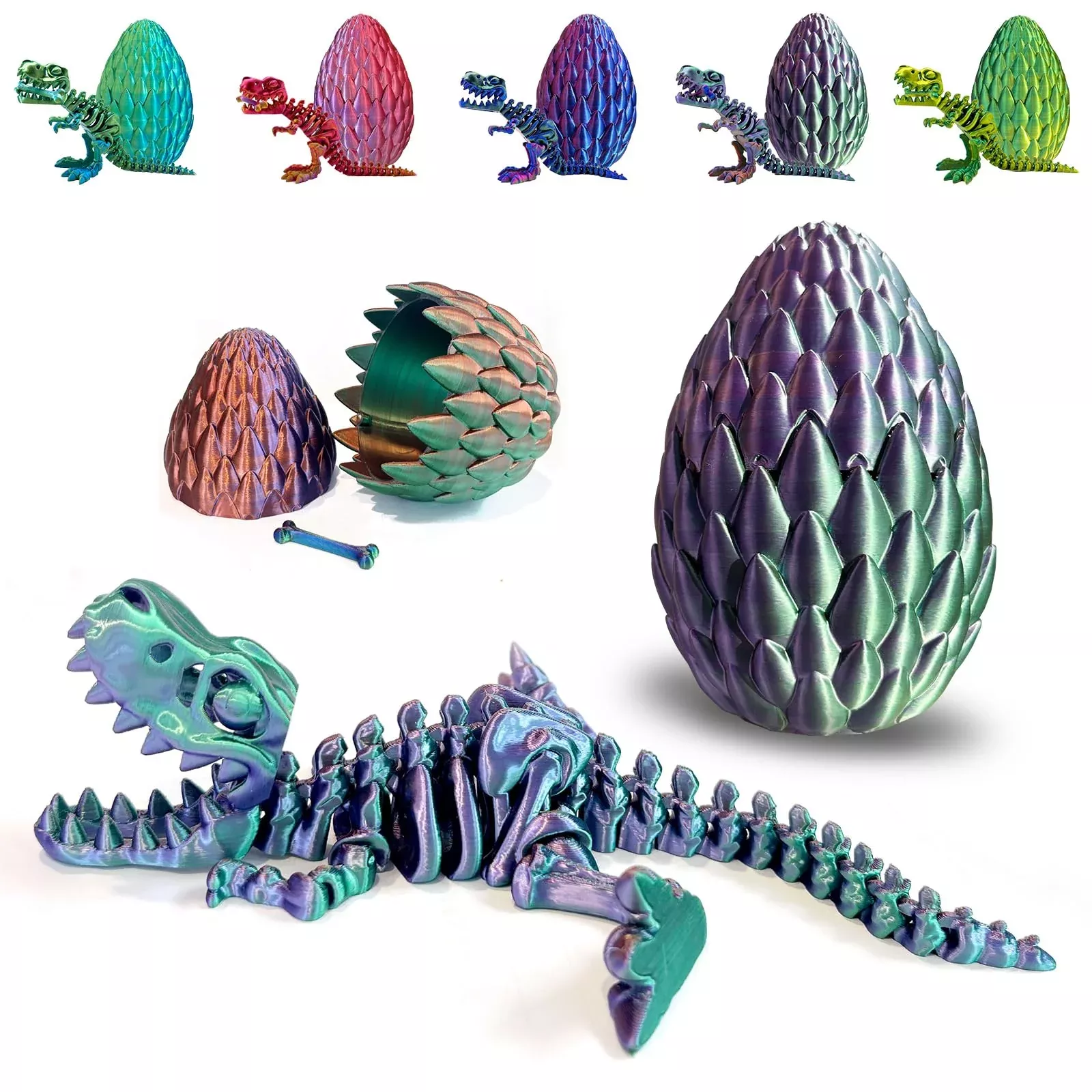 3D Printed Dinosaur Toy, 3D Printed Dinosaur Egg With Articulated Tyra