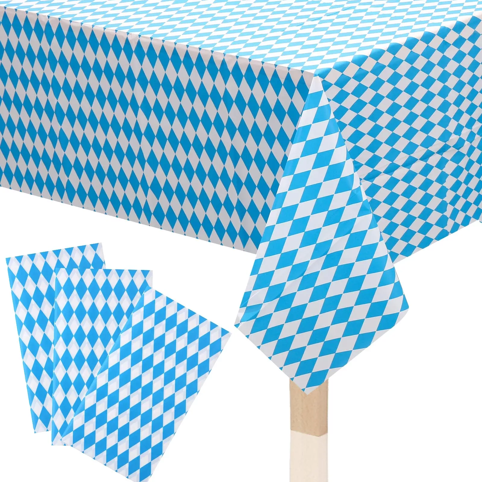 3Pcs Blue & White Checkered Table Cloths For Oktoberfest Wonderland Te