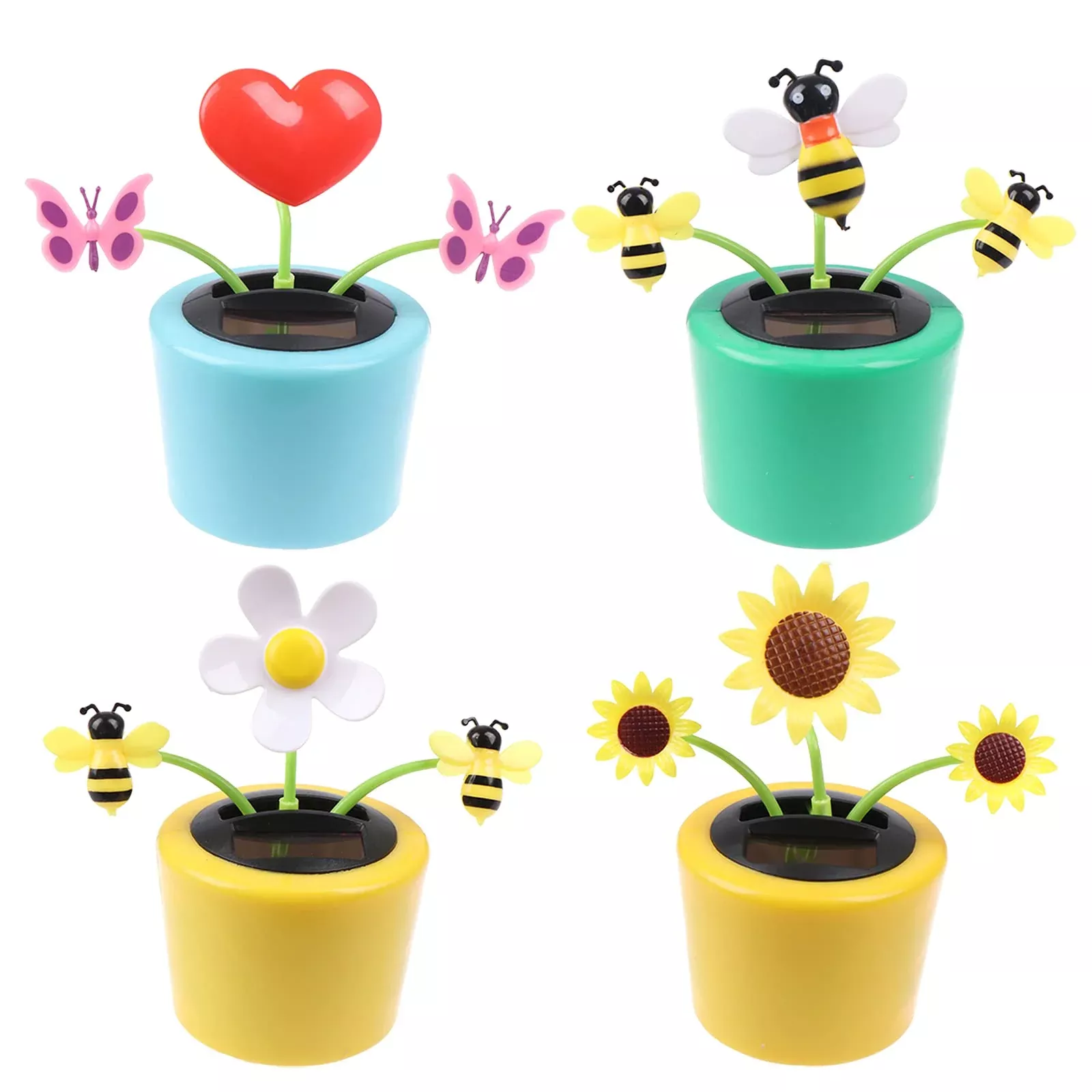 4 Solar Dancing Bee Toy Solar Powered Dancing Flower In Colorful Pots