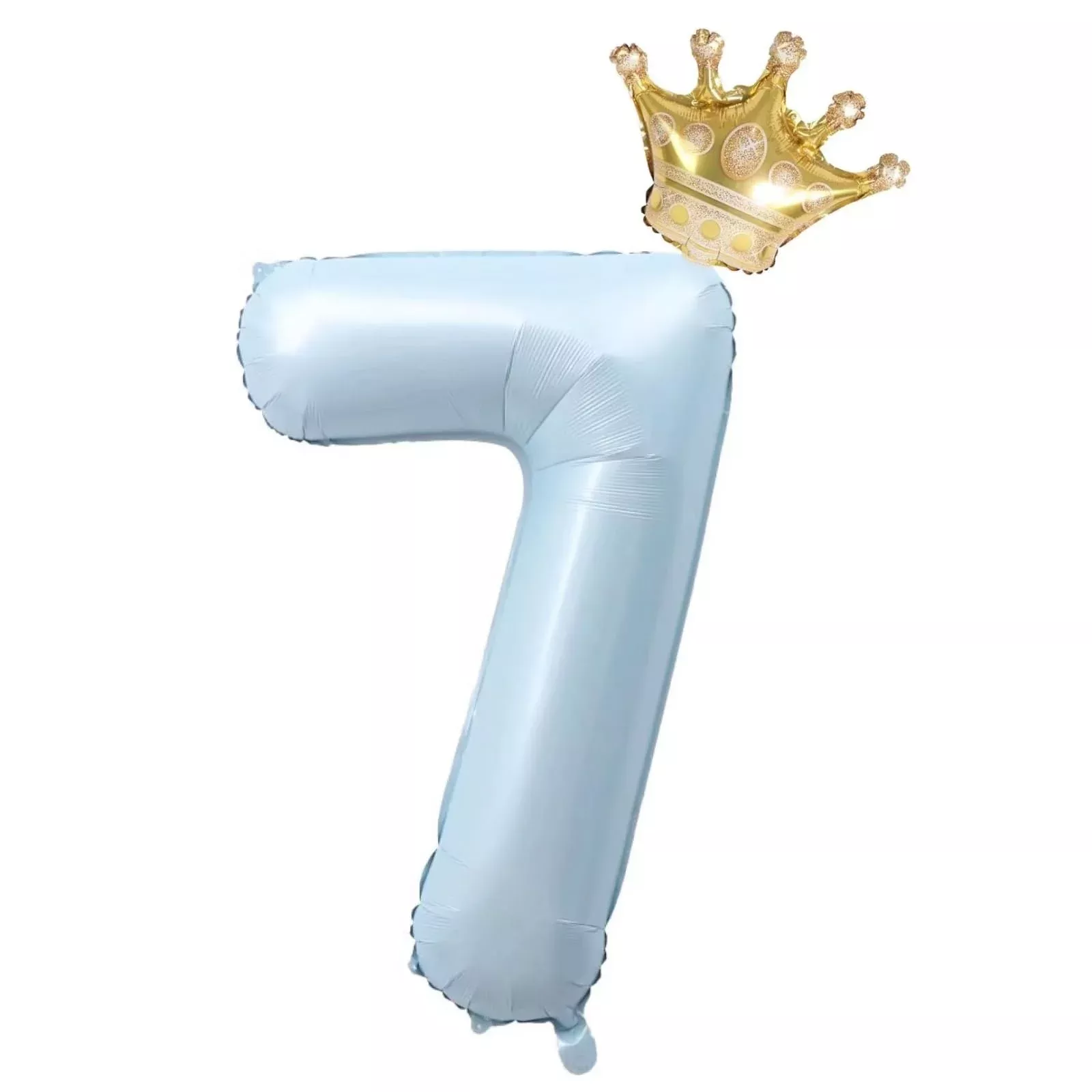 40-Inch Light Blue Number 7 Balloons With Crown, 7Th Birthday Decorati