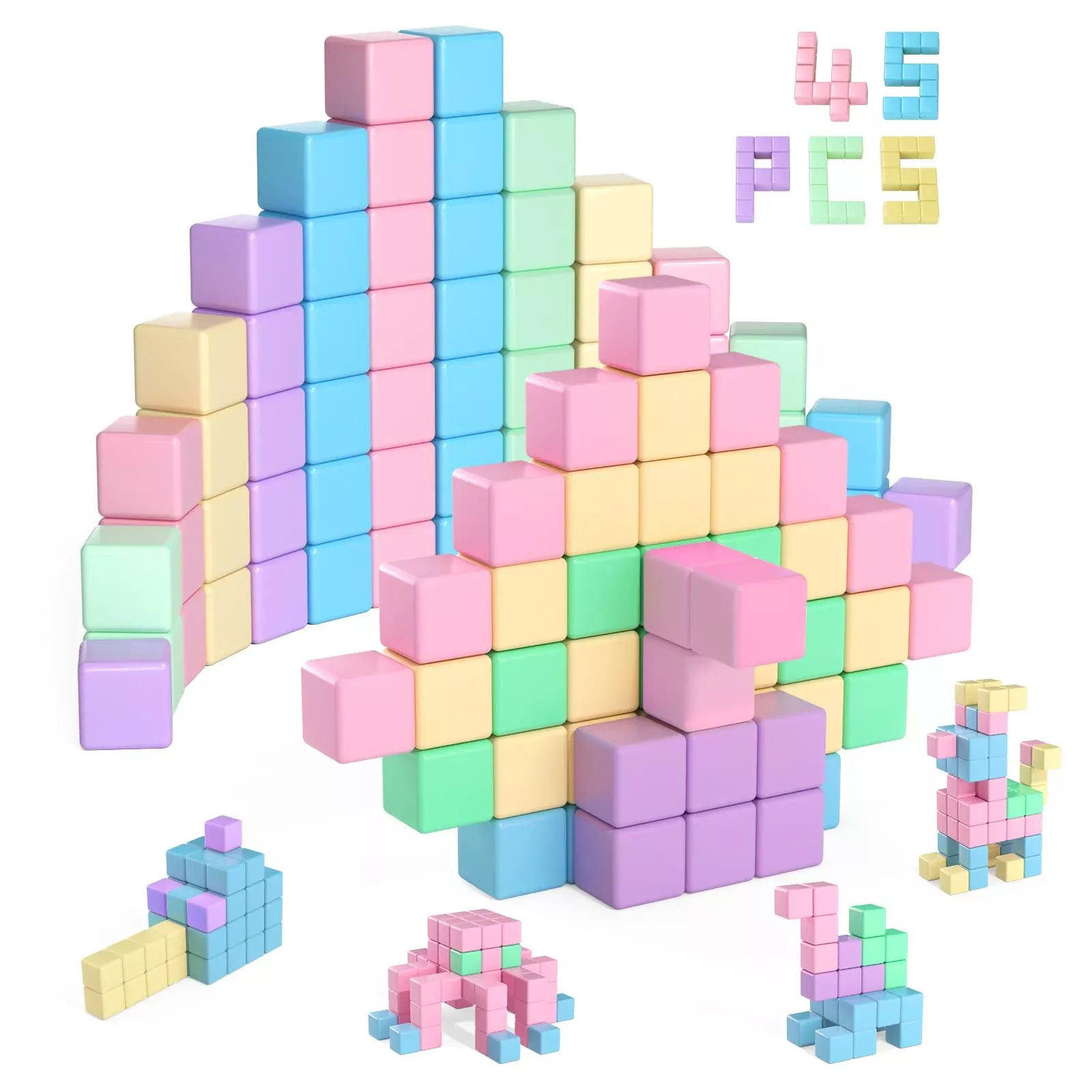 45Pcs Magnetic Blocks, Building Blocks For Toddlers Age 3-5 Magnet Cub
