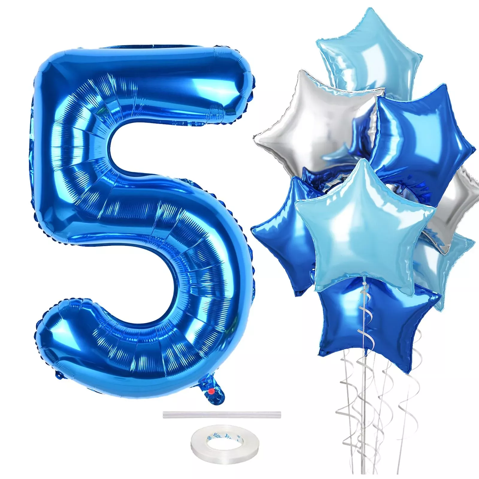 5Th Birthday Balloon For Boys, Big Self Inflating Dark Light Blue Silv