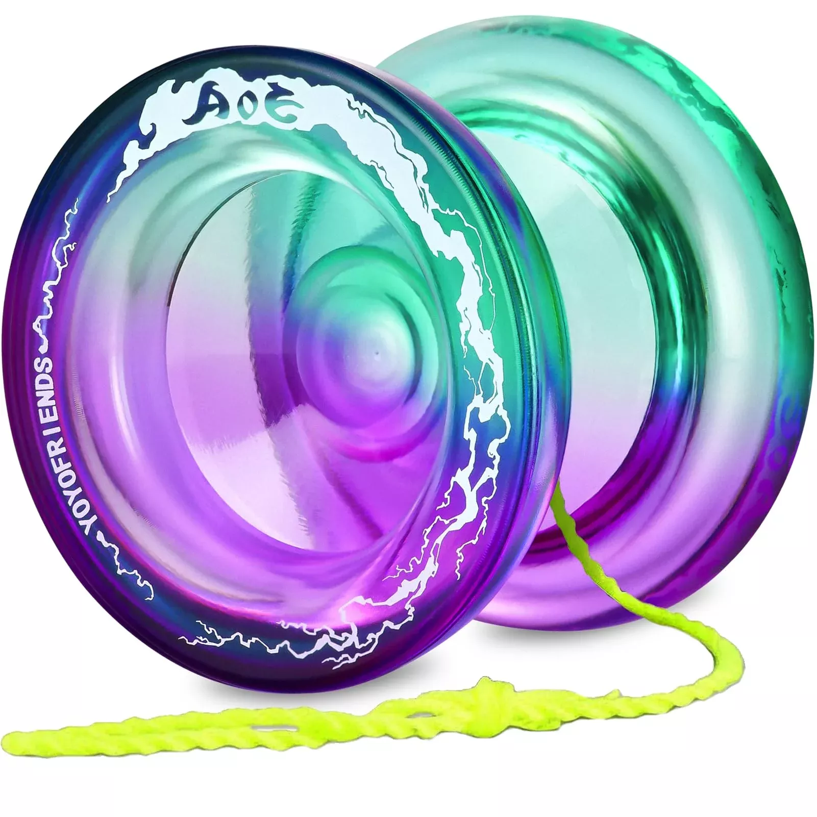 7YO AOE Yoyo for Beginners, 58mm, Green Purple, 2 Bearings