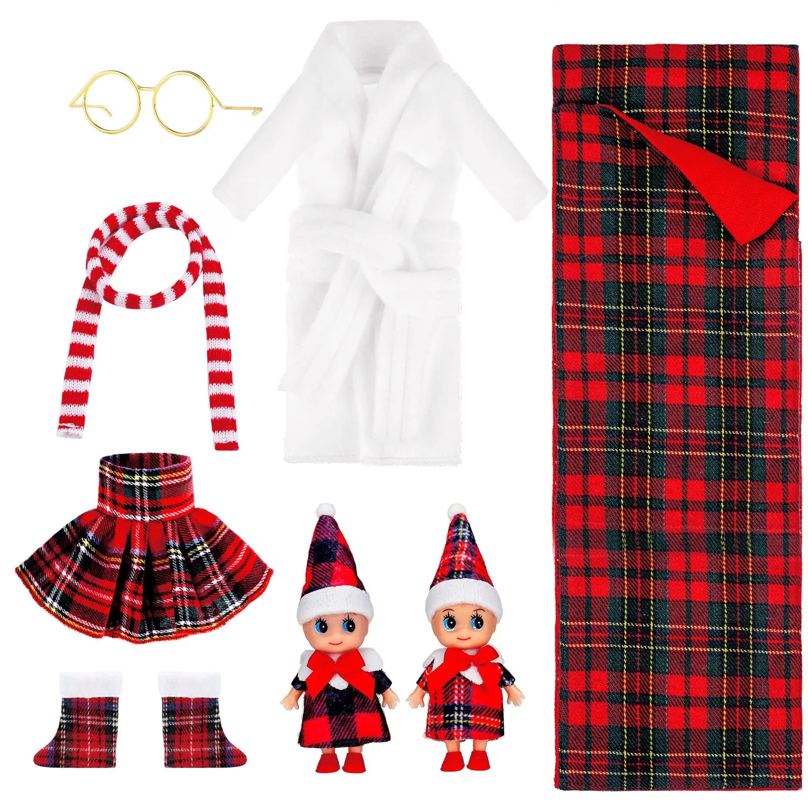 8 Pcs Christmas Elf Clothes Outfits Accessories Include Mini Doll Slee