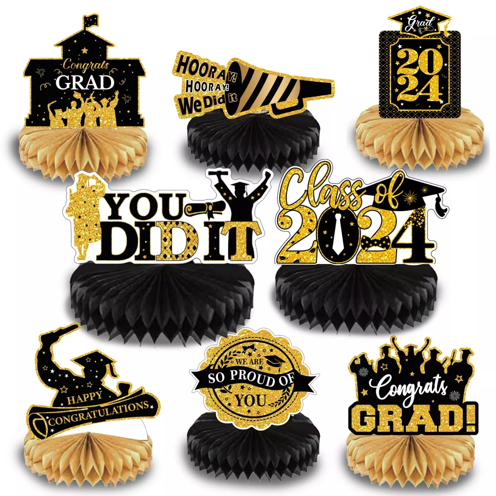 8 Pcs Graduation Honeycomb Table Toppers For Graduation Party Decorati