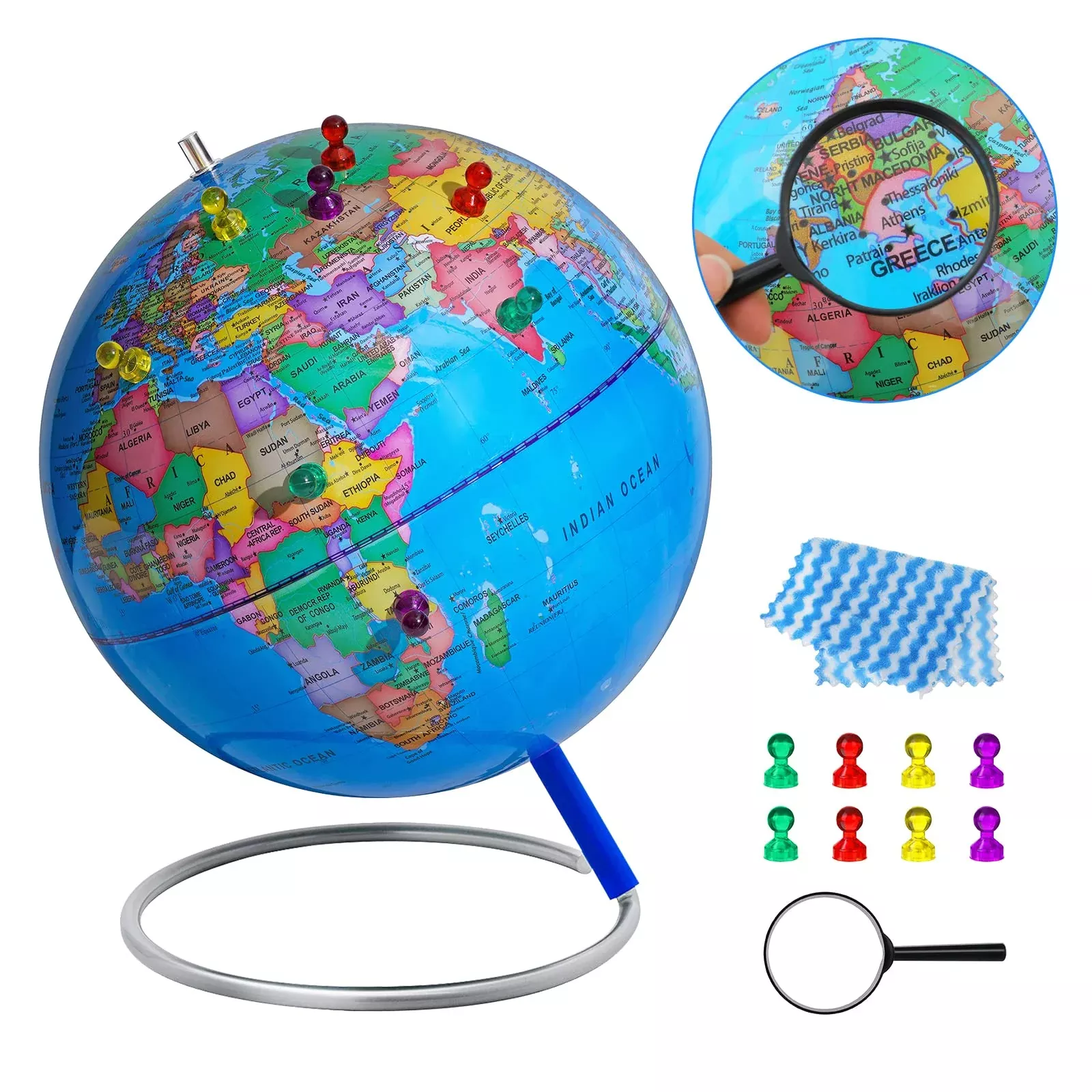 9'' World Globe For Kids Learning, Classroom Desk, Geographic Globe Wi