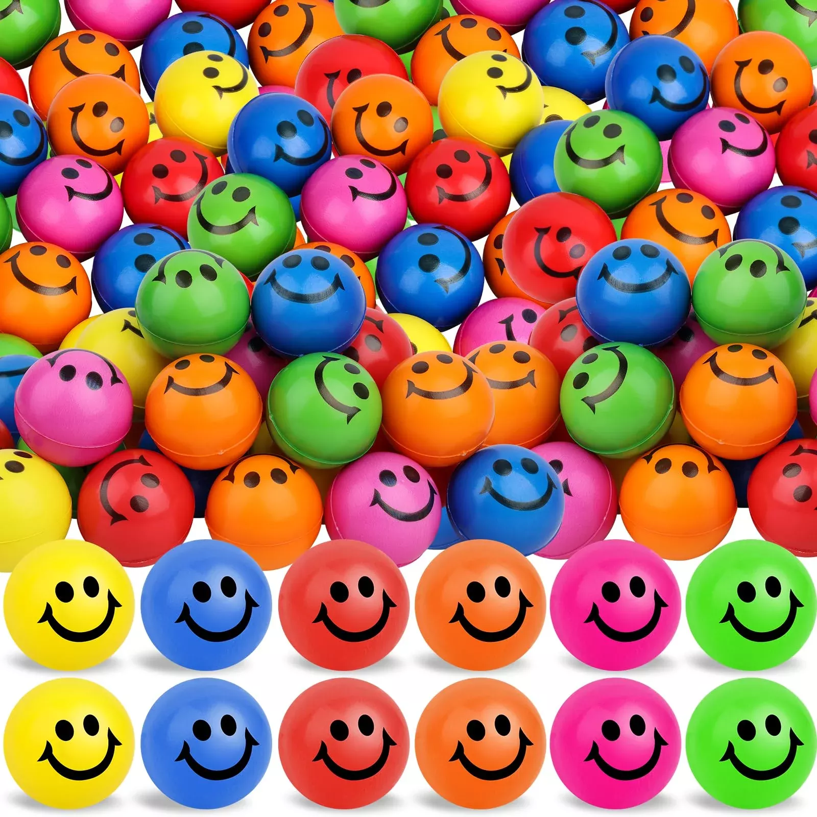 96 Pack Smile Face Stress Balls Bulk 2 Inch Funny Face Stress Relief B