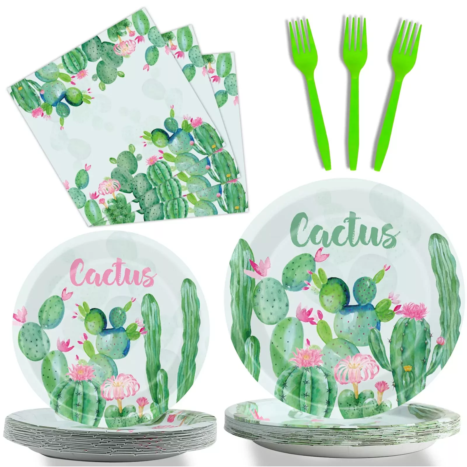 96 Pcs Cactus Plates And Napkins Party Supplies Boho Birthday Tablewar