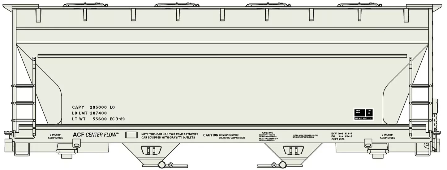 Accurail 2292 HO ACF 2-Bay Covered Hopper Kit Gray Data Only with COTS