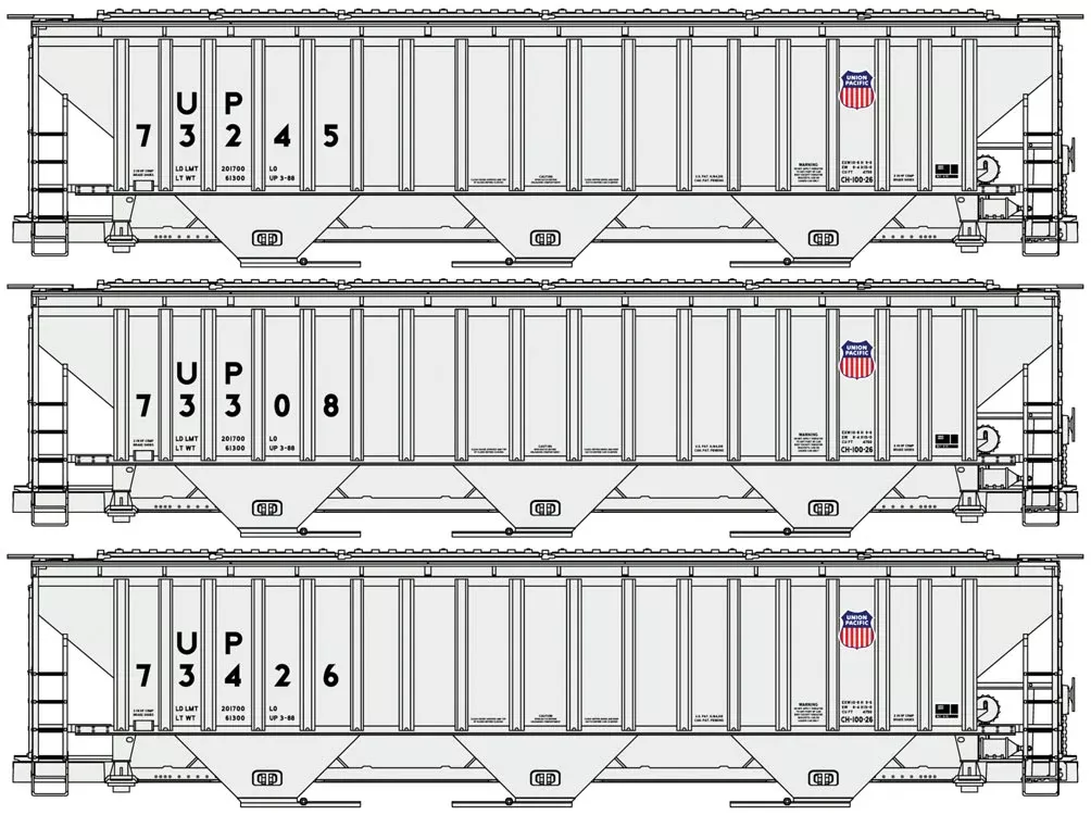 Accurail 8138 HO Scale PS 4750 Covered Hopper Kit 3 Pack Union Pacific UP