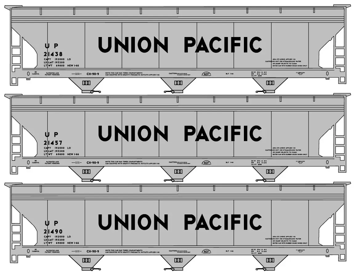 Accurail 8166 HO Scale ACF 3 Bay Covered Hopper Kit 3 Pack Union Pacific UP