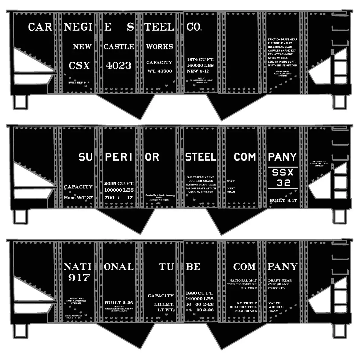 Accurail 8172 HO Scale USRA Twin Hopper Kit3 Pack Steel Series