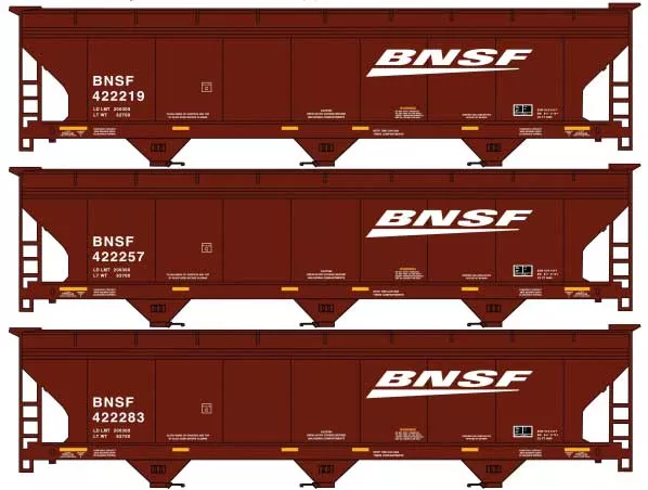 Accurail 8177 HO Scale ACF 3 Bay Covered Hopper Kit BNSF (3 Car Set)