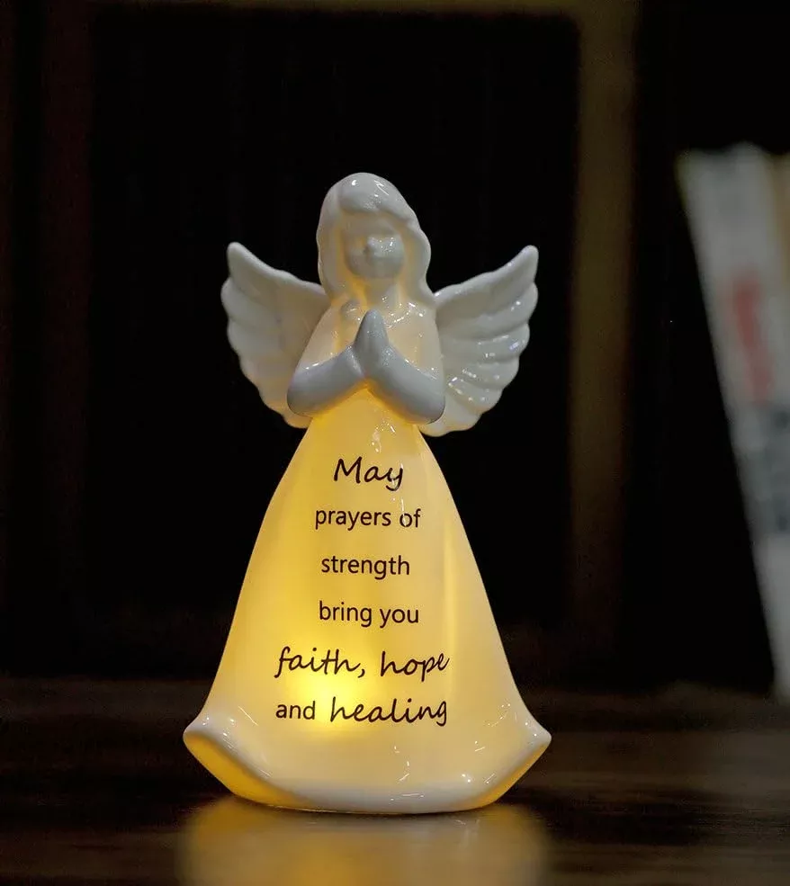 ADAVAS.Y&G Ceramic Praying Angel Figurine Night Light - 7" H, White He