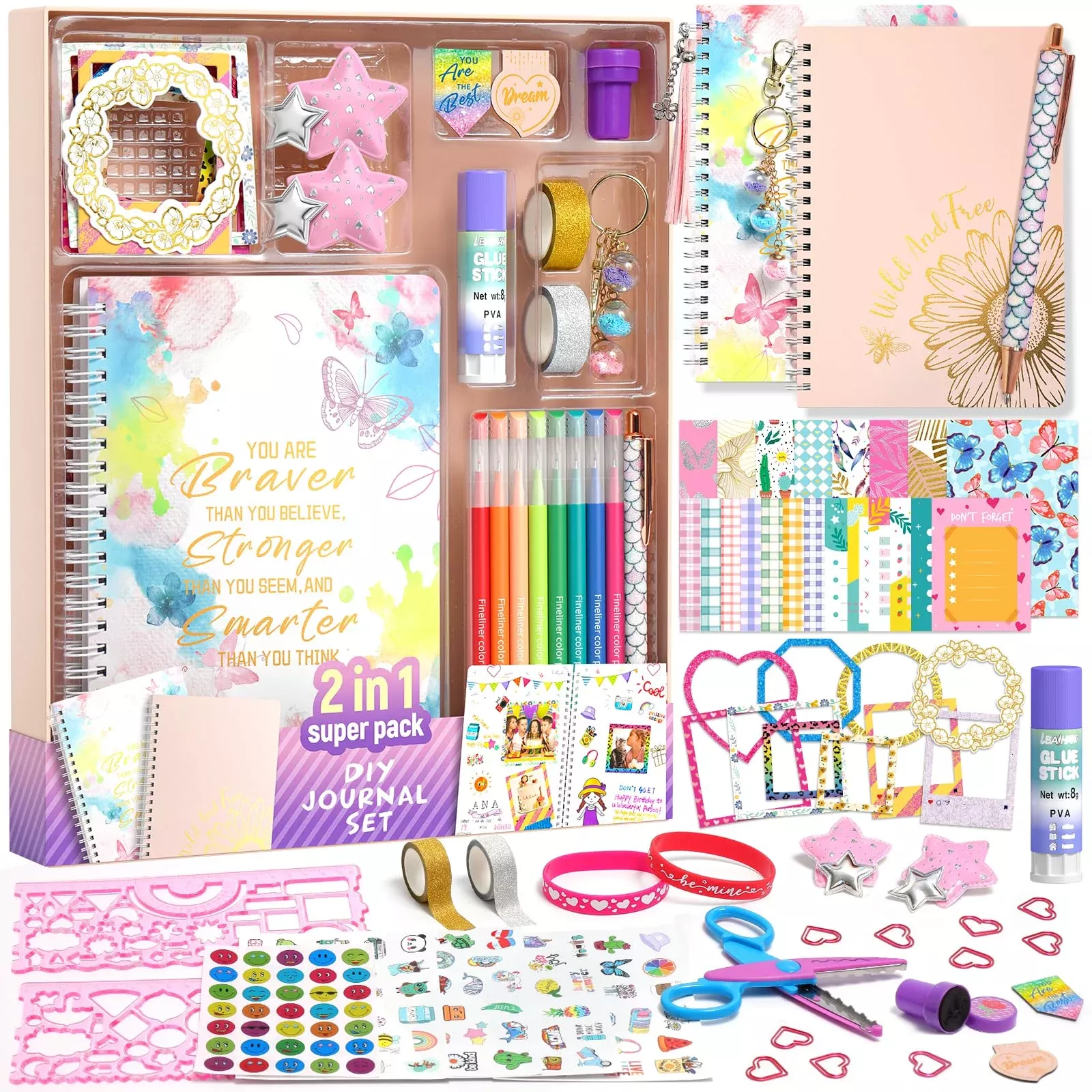 ADUSRIZ Journal Crafting Kit for Girls - Colorful, 2-Pack, 80