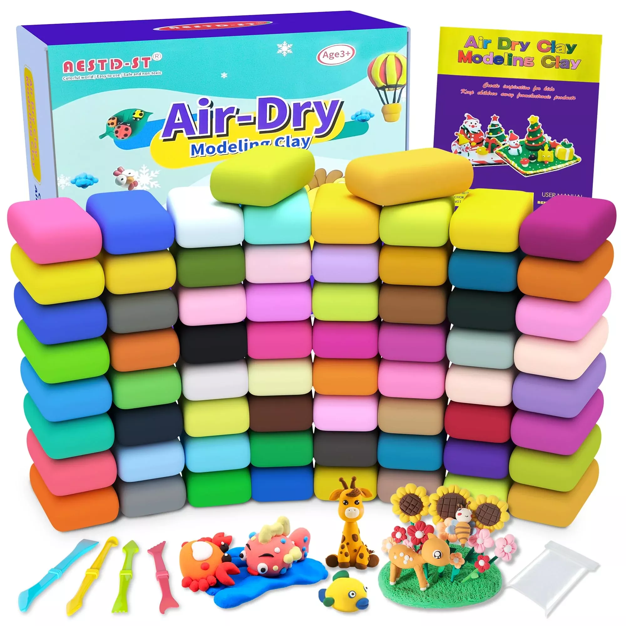Aestd-ST Air Dry Modeling Clay Set 66 Colors 7.5x9x