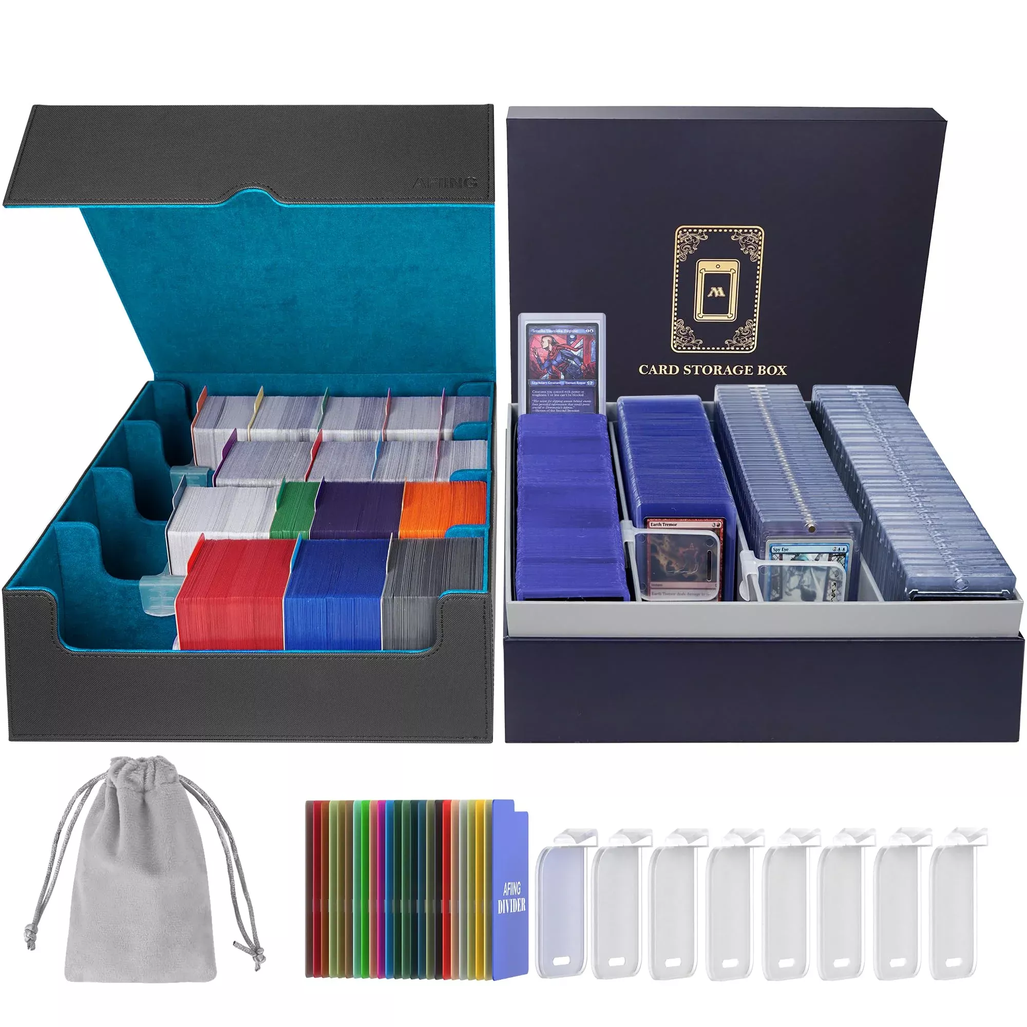 Afiing Trading Card Storage Box, 6000+ Mtg Deck Box With 24 Divider Ta