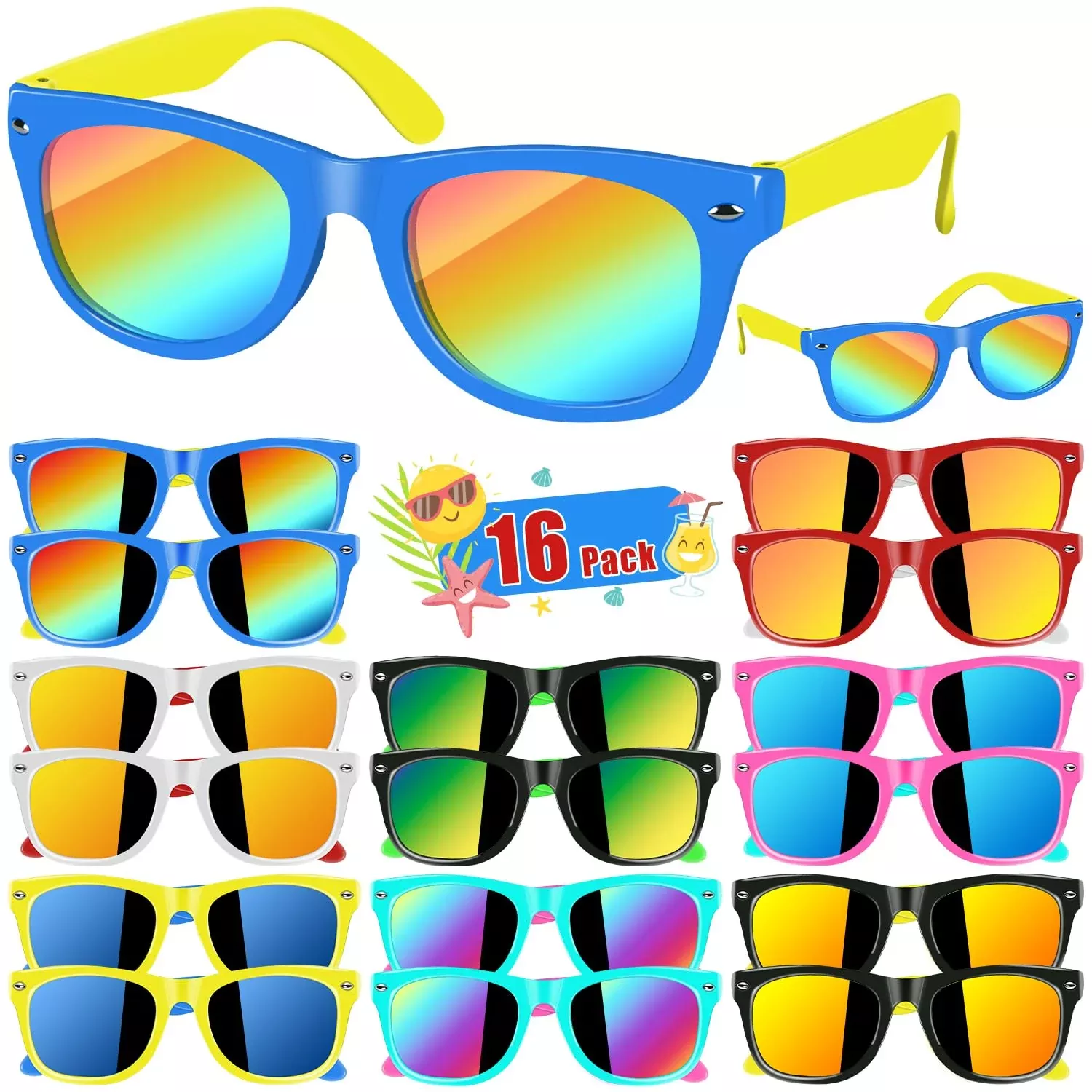 AGGKKY Kids Sunglasses Bulk 16 Pack UV400 Protection Multicolor